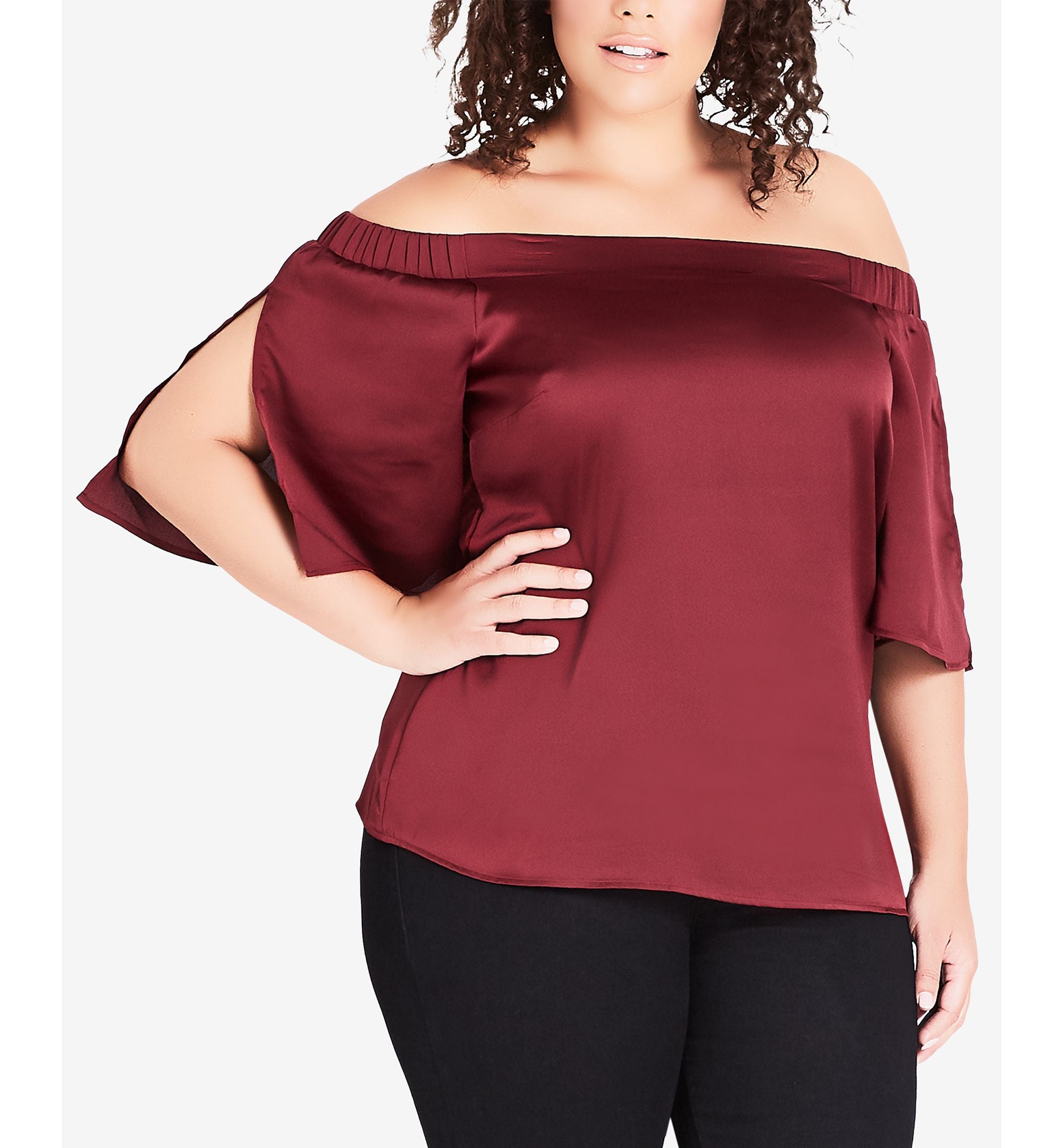 City Chic Trendy Plus Size Off The Shoulder Split Sleeve Top
