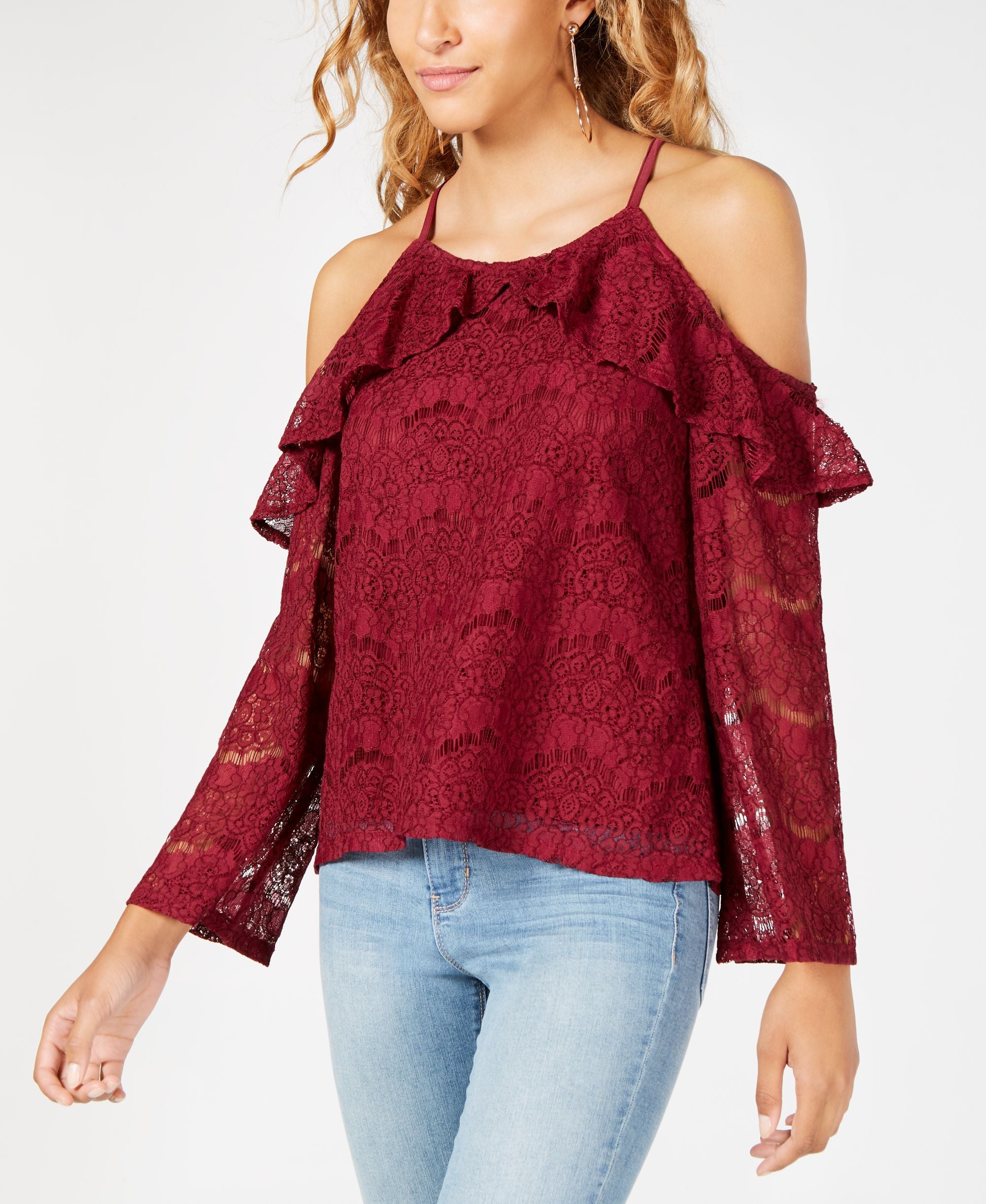 by Ikeddi Juniors' Lace Cold-Shoulder Top