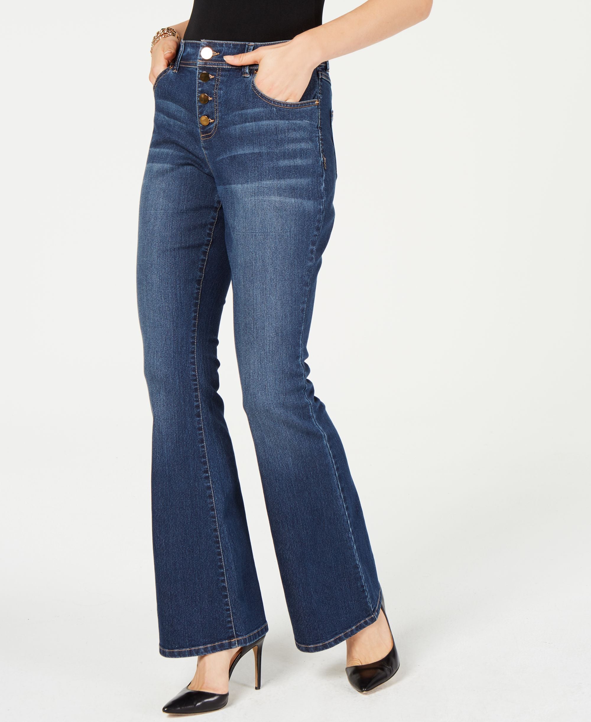 High Waisted Button Fly Bootcut Jeans