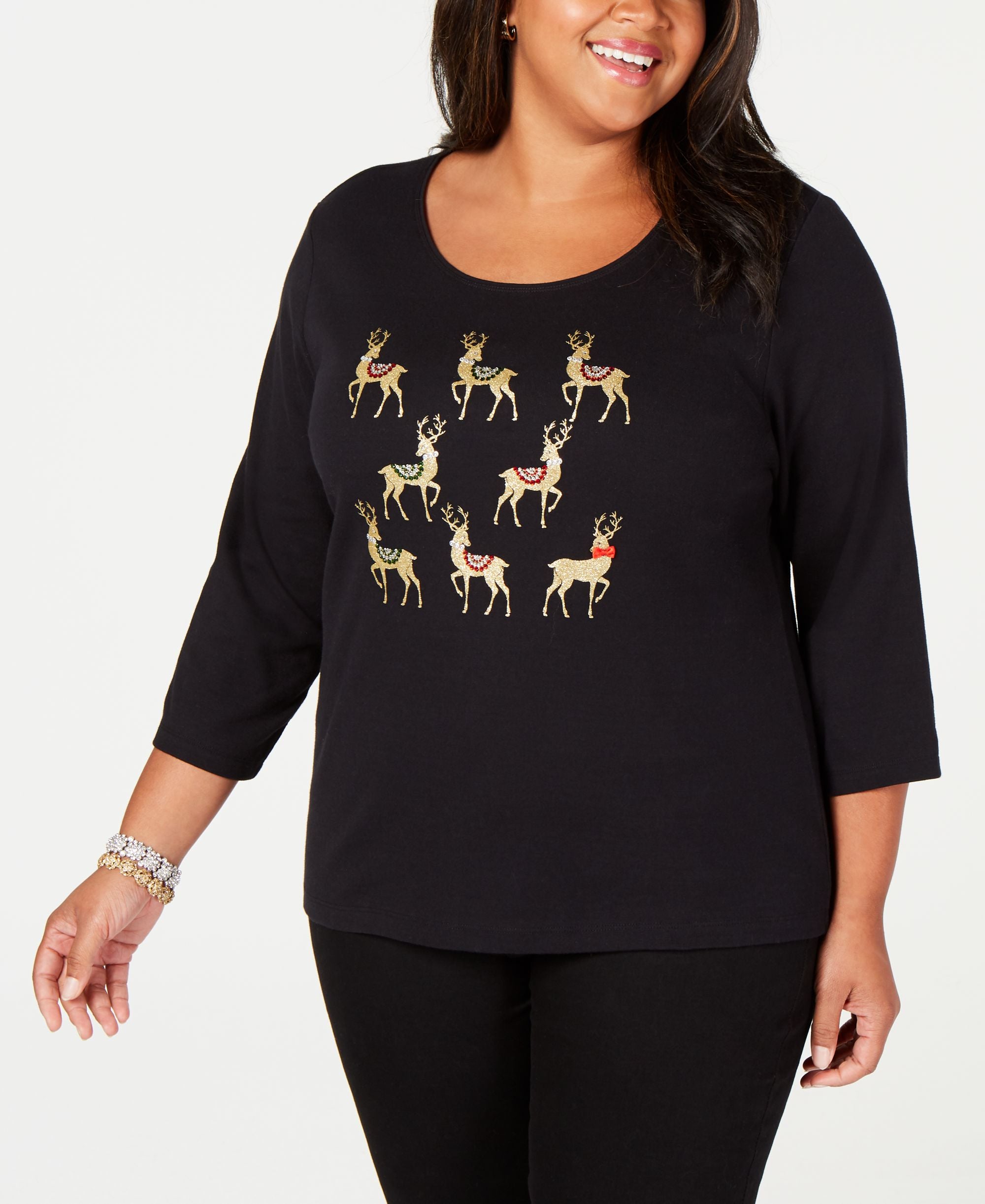 Karen Scott Plus Size Cotton Holiday Reindeer Top