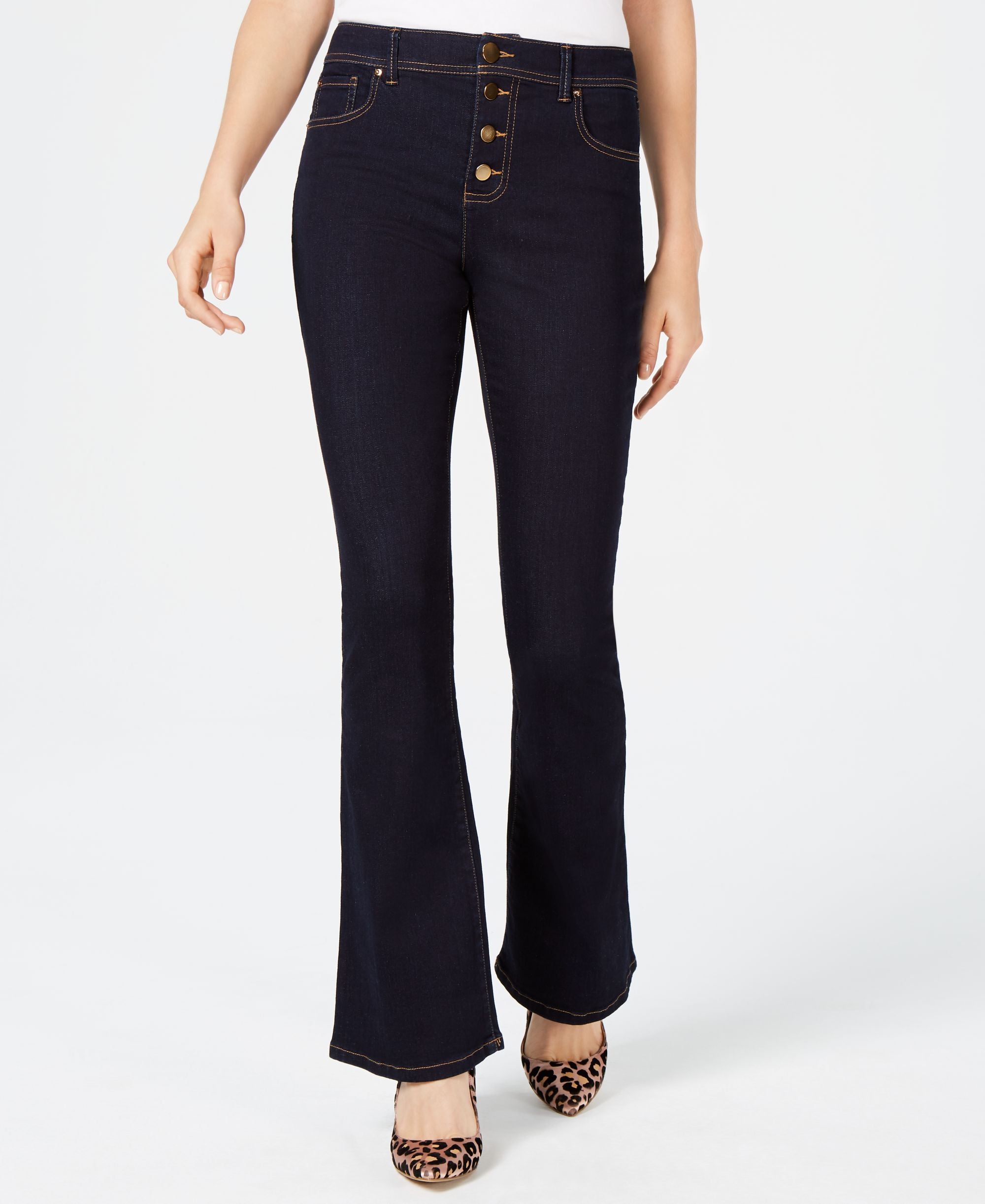 High Waisted Button Fly Bootcut Jeans
