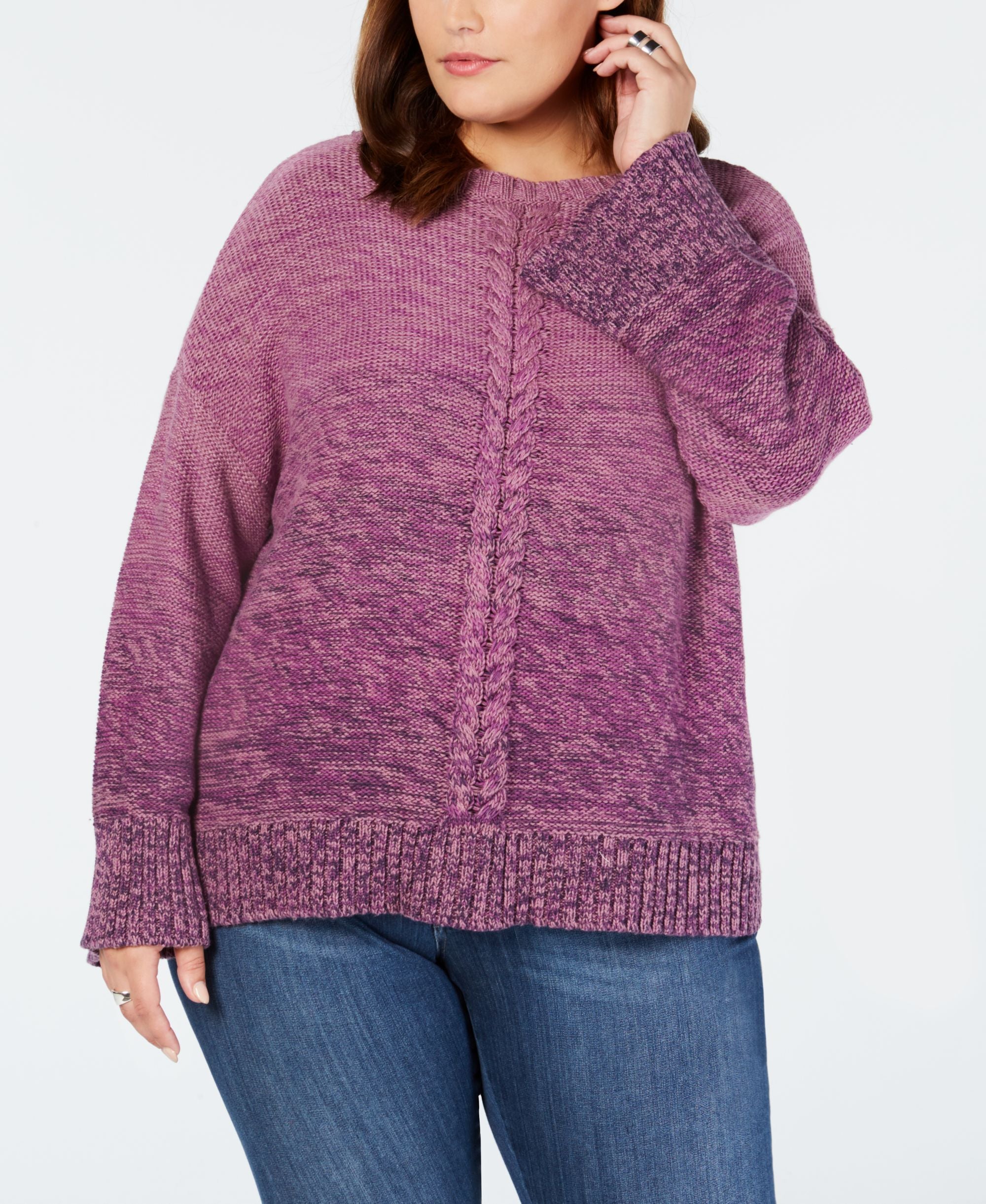 Style & Co Plus Size Braided Trim Marled Sweater