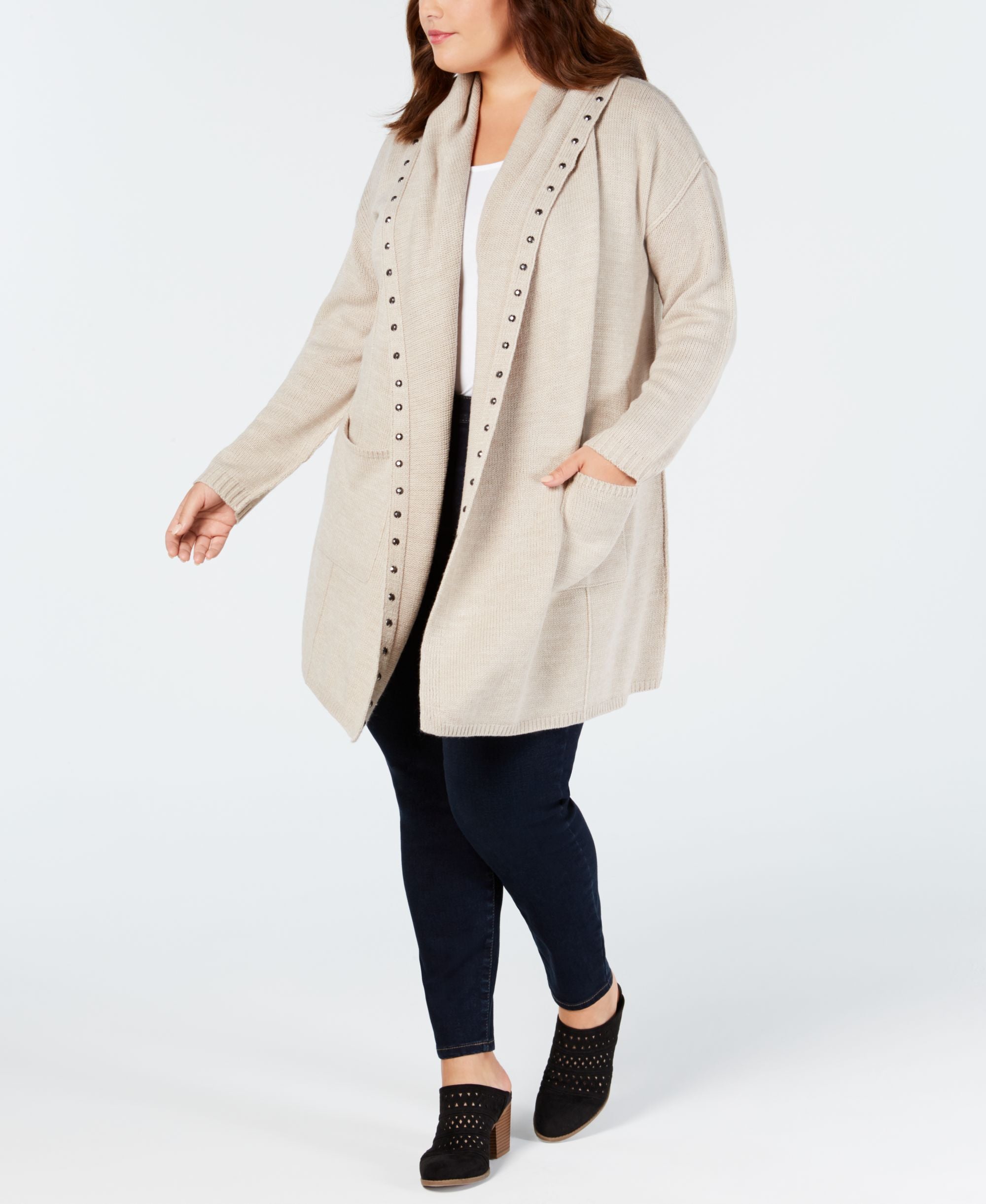 Style & Co Plus Size Studded Open Cardigan