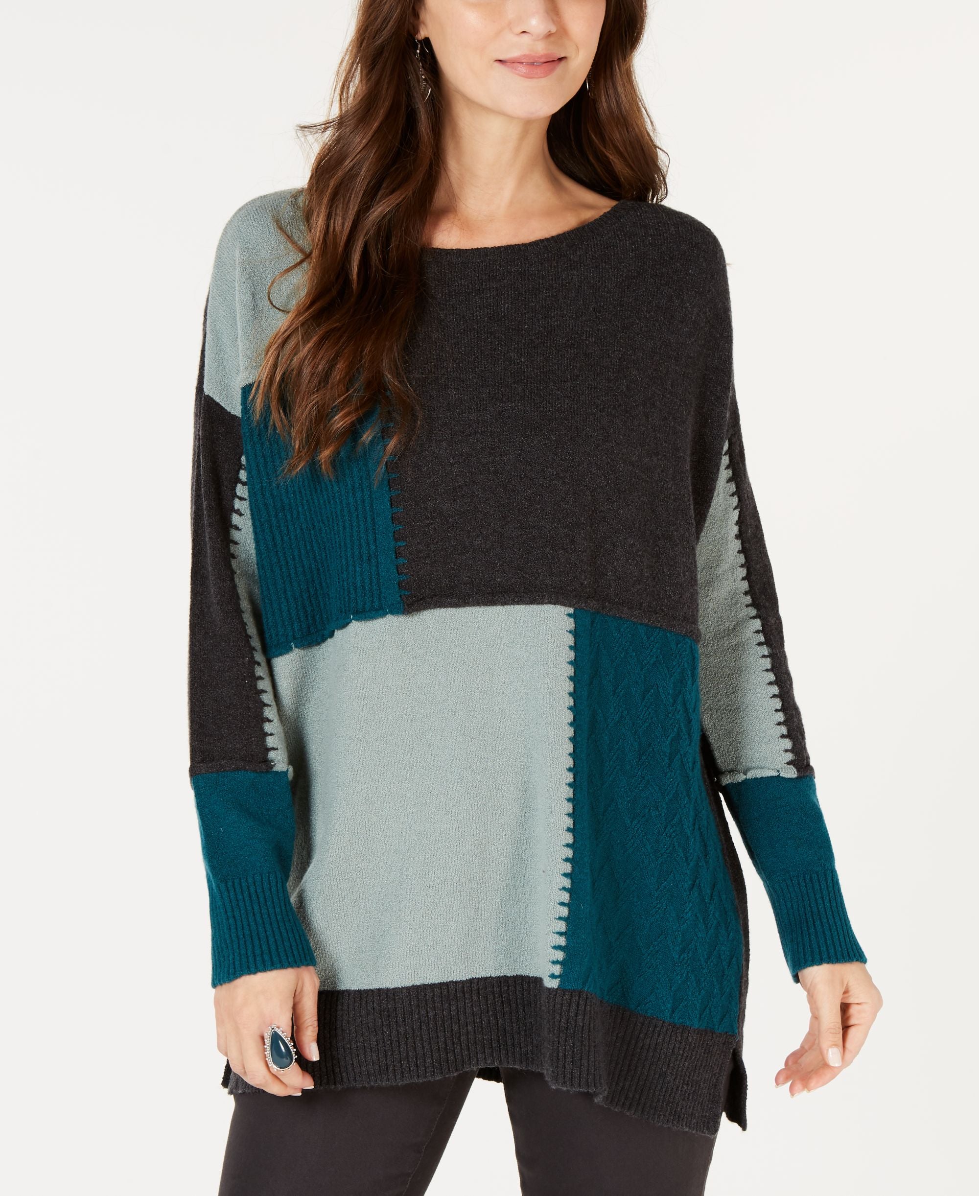 Style & Co Patch Colorblocked Tunic Sweater
