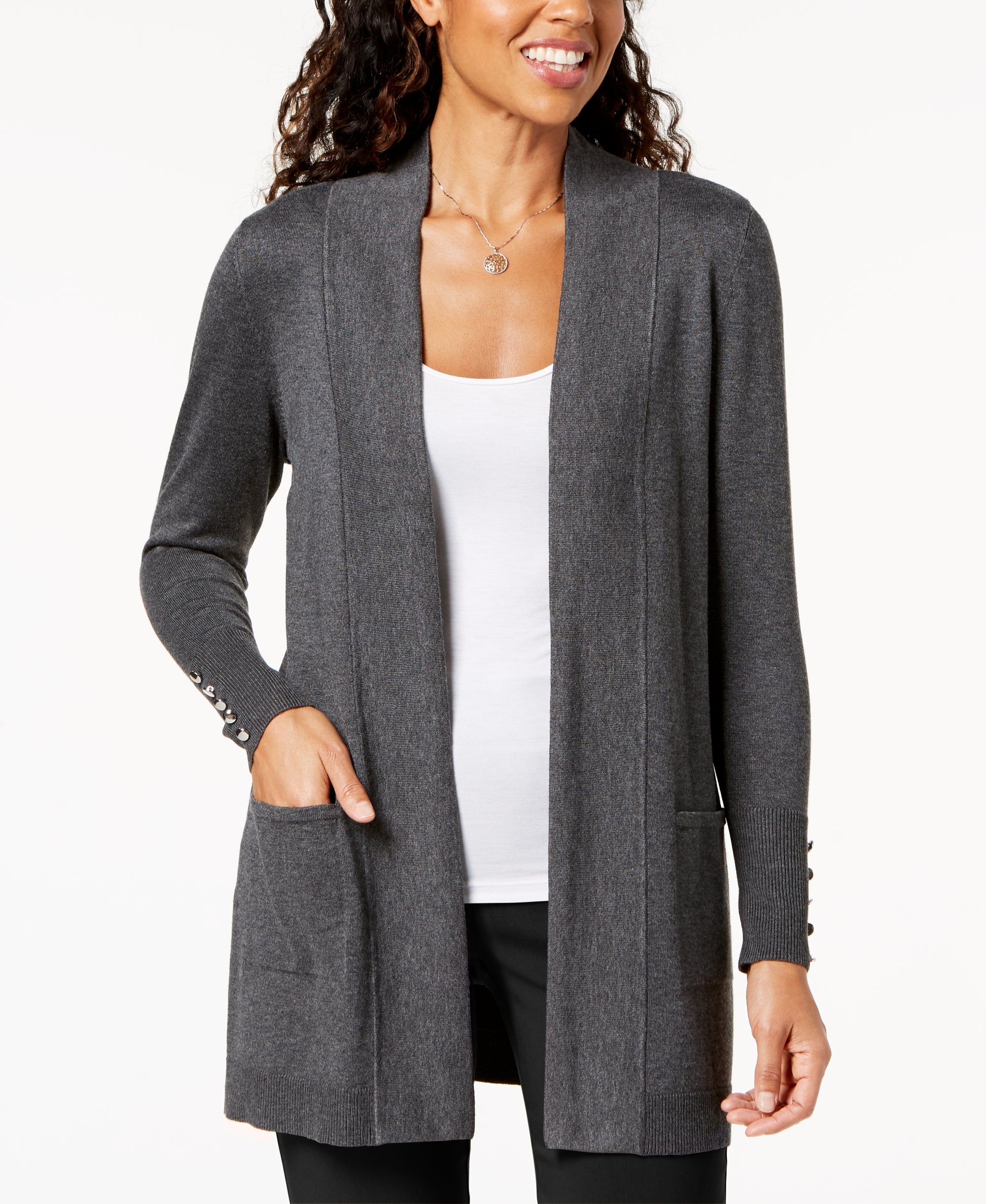 Petite Open-Front Cardigan Charcoal Heather PXL
