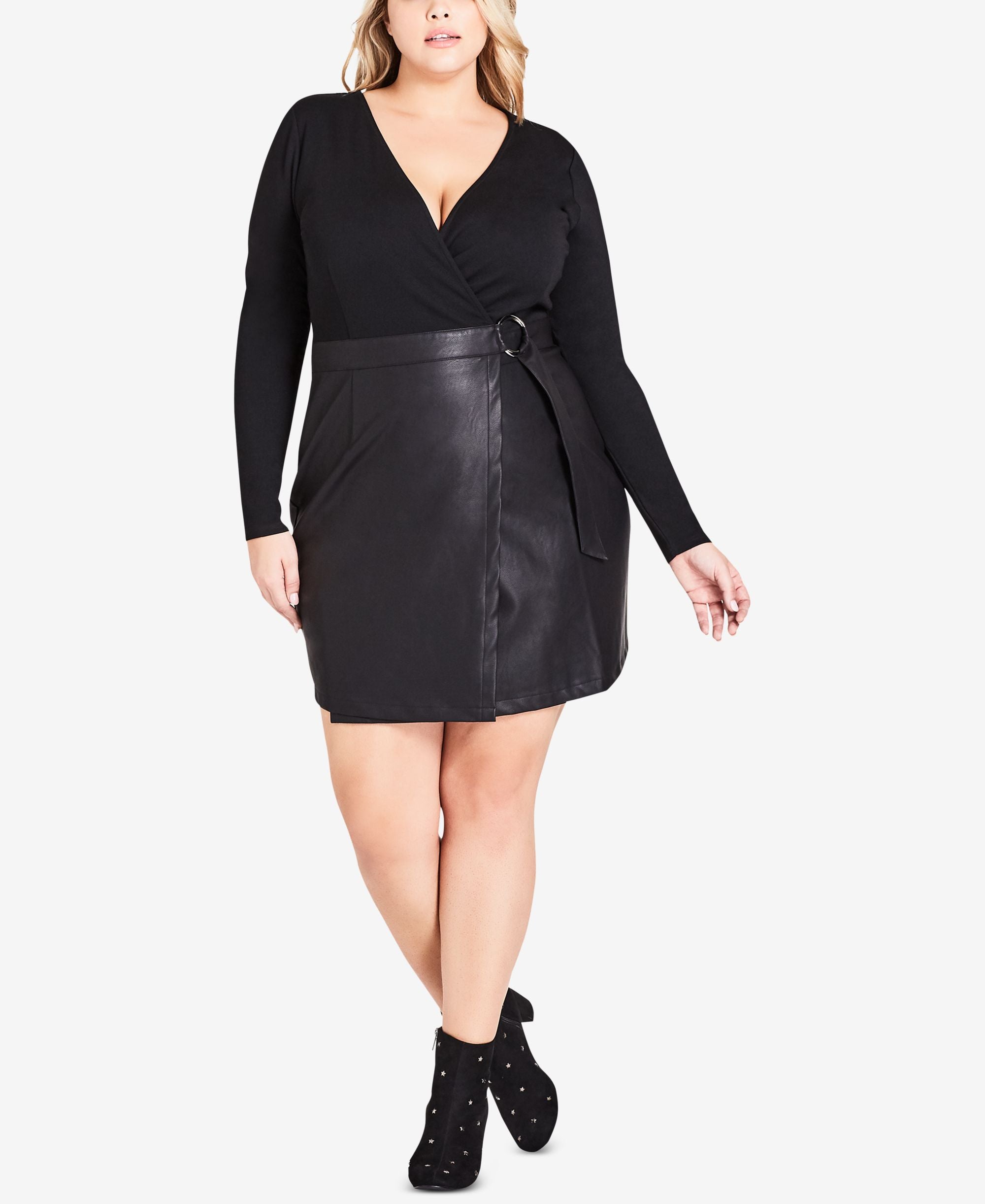 City Chic Trendy Plus Size Faux Leather Wrap Dress