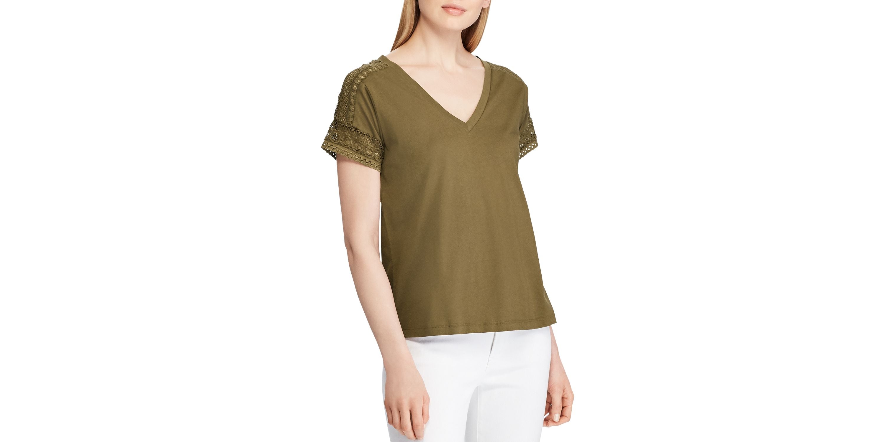 Lauren Ralph Lauren Lace Trim Short Sleeve Top