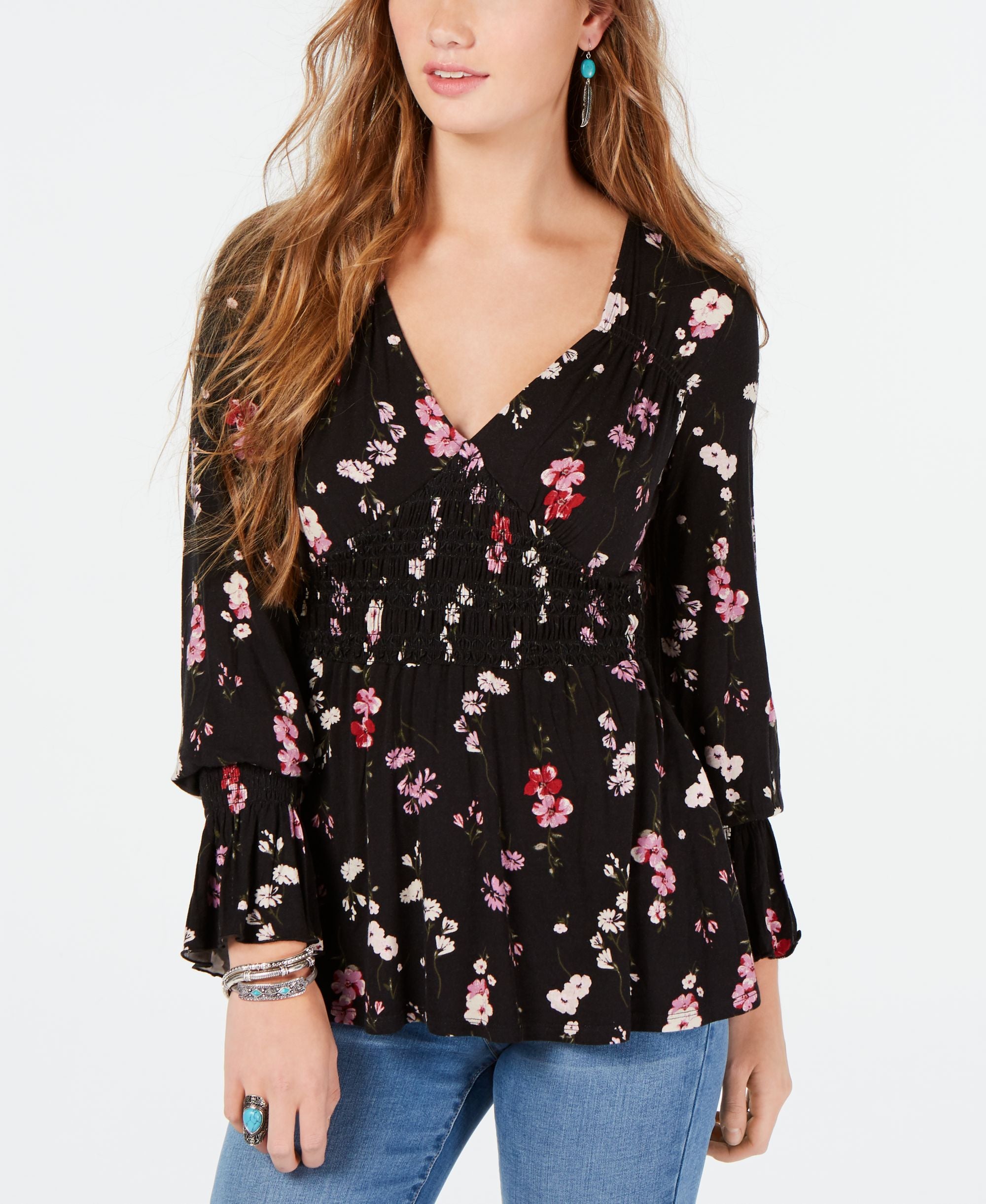 American Rag Juniors Floral Print Bell Sleeve Top