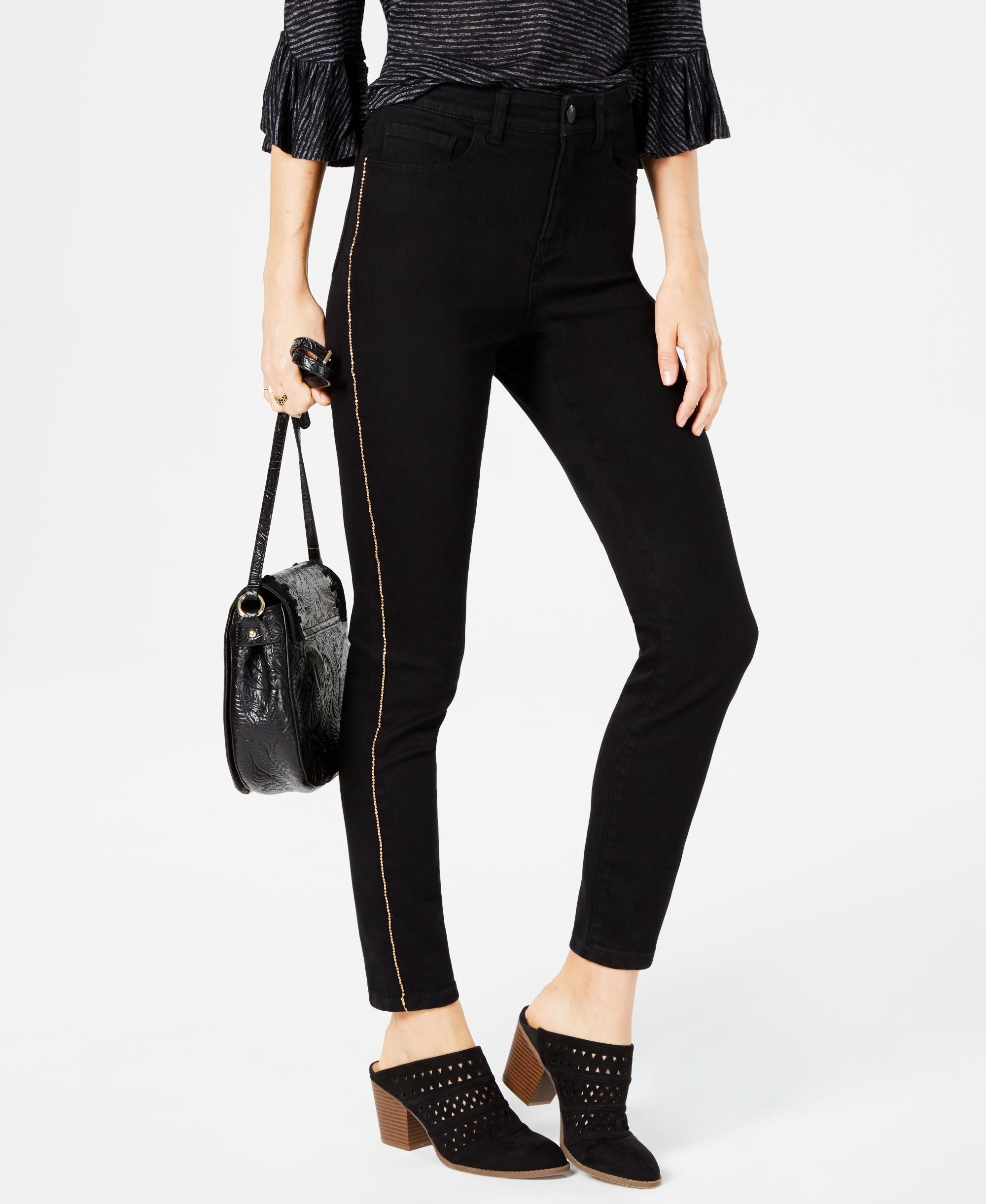 Style & Co Petite Chain Embellished High Rise Skinny Jeans