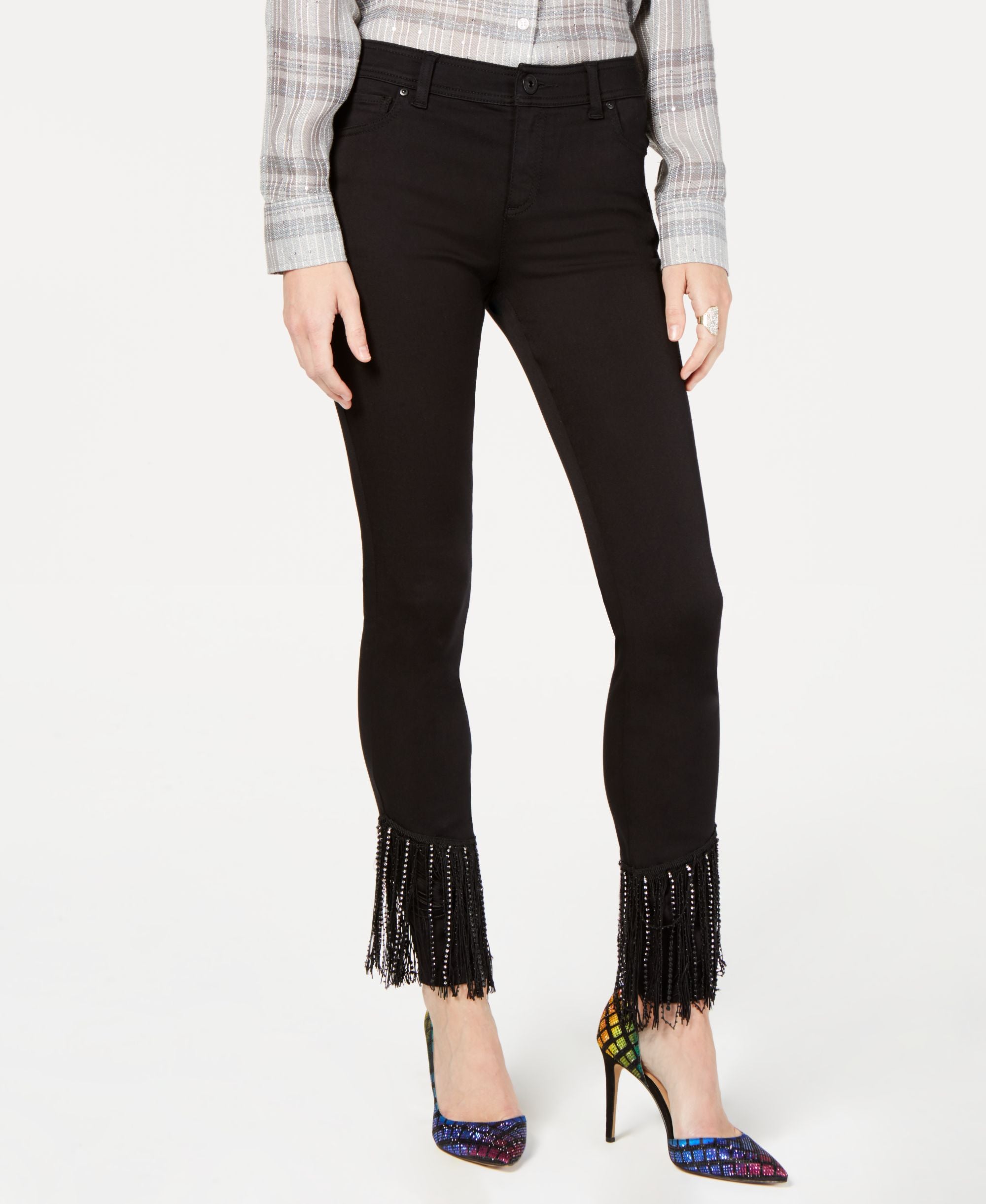 Black Fringe Hem Skinny Jeans