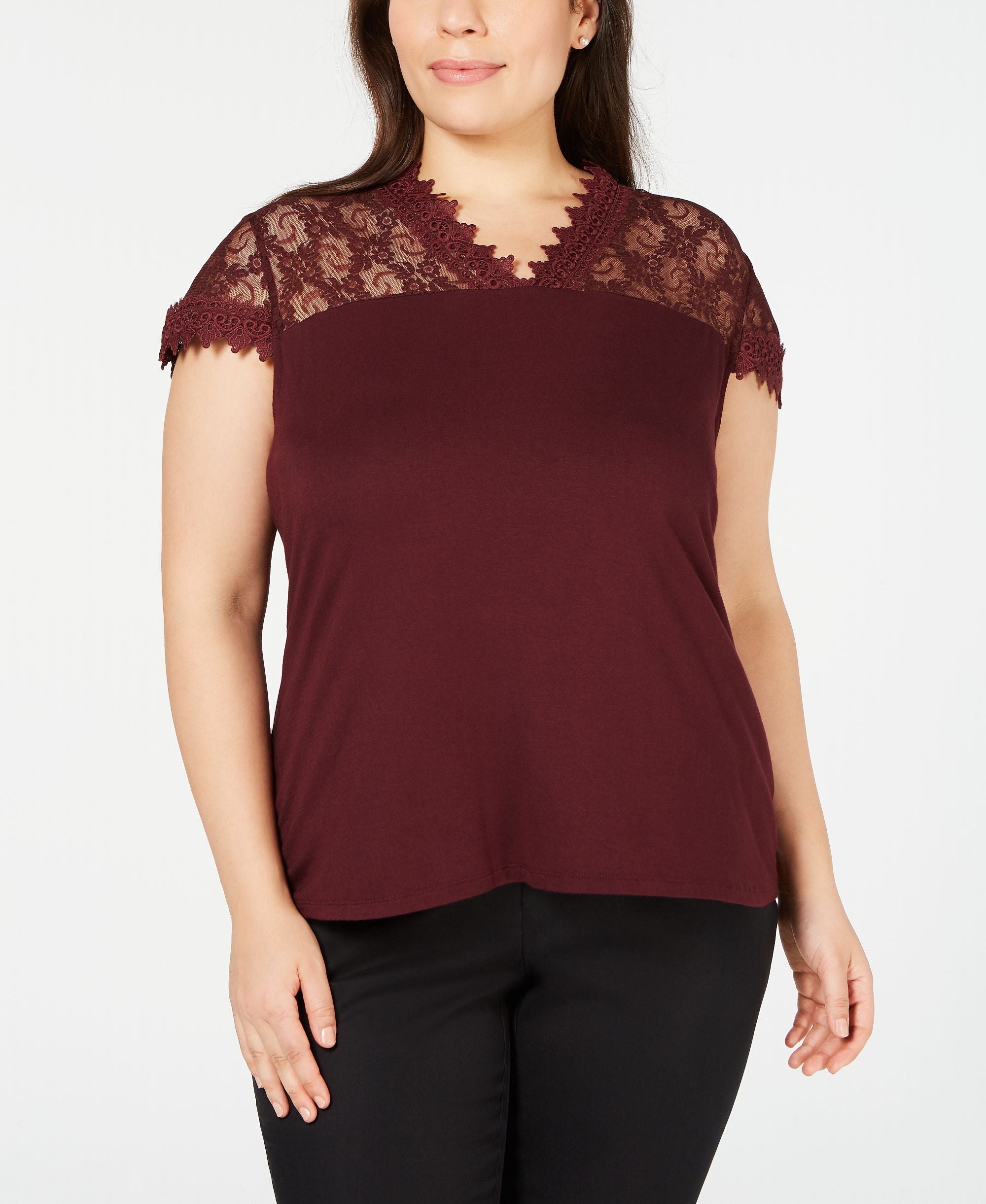 Plus Size Lace Trim Top
