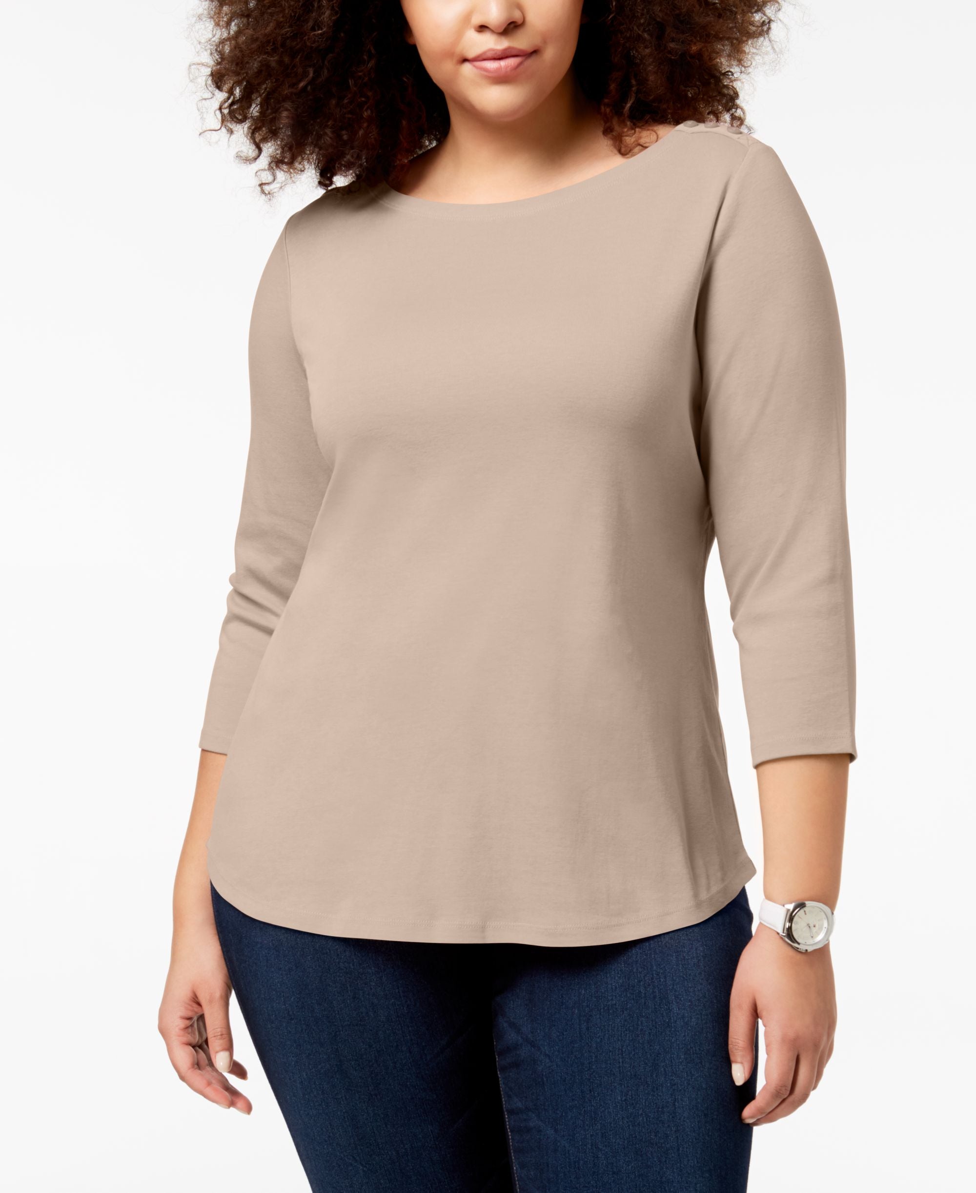 Charter Club Plus Size Cotton Boat Neck Top