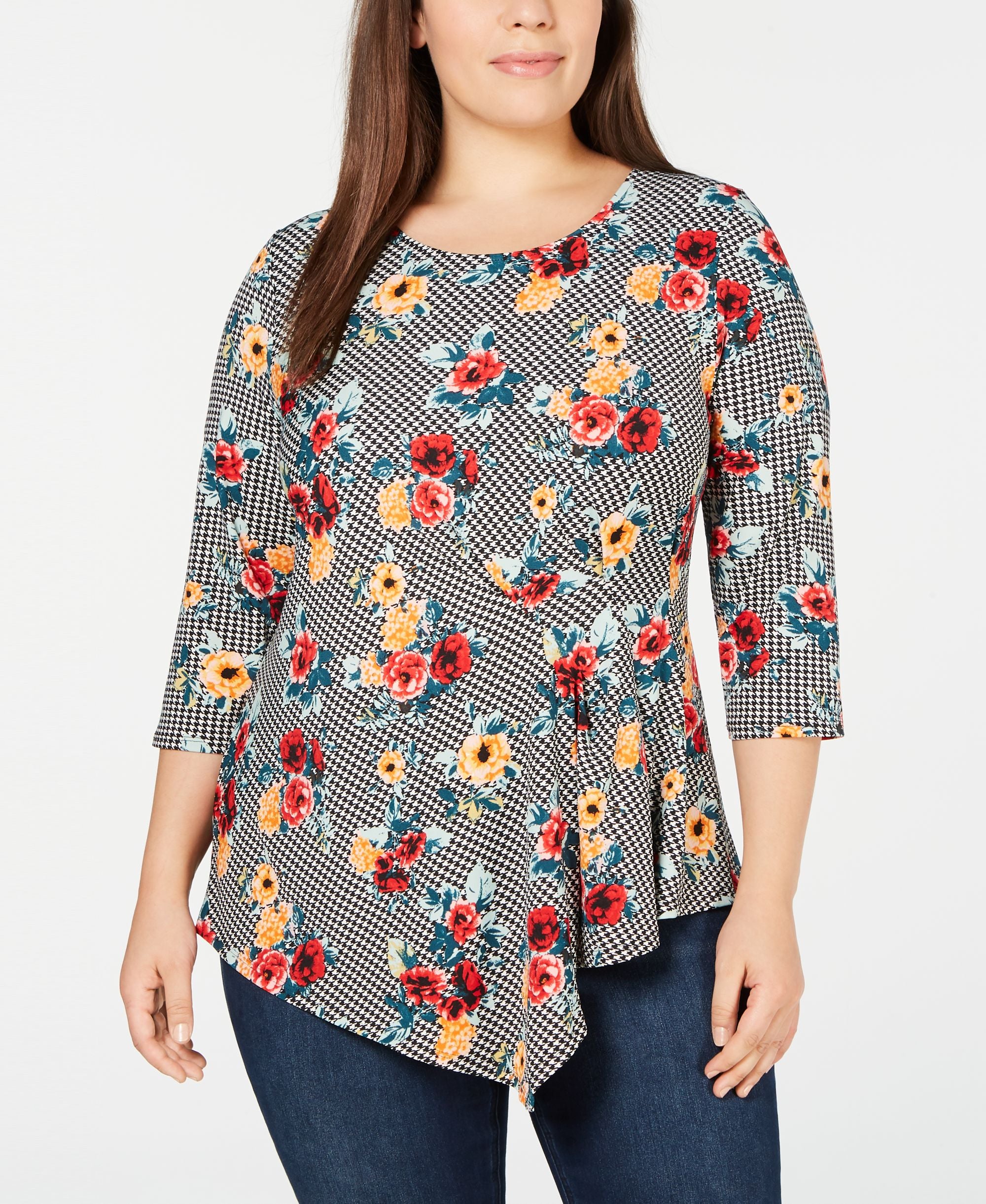 NY Collection Plus Size Side Pleated Printed Top