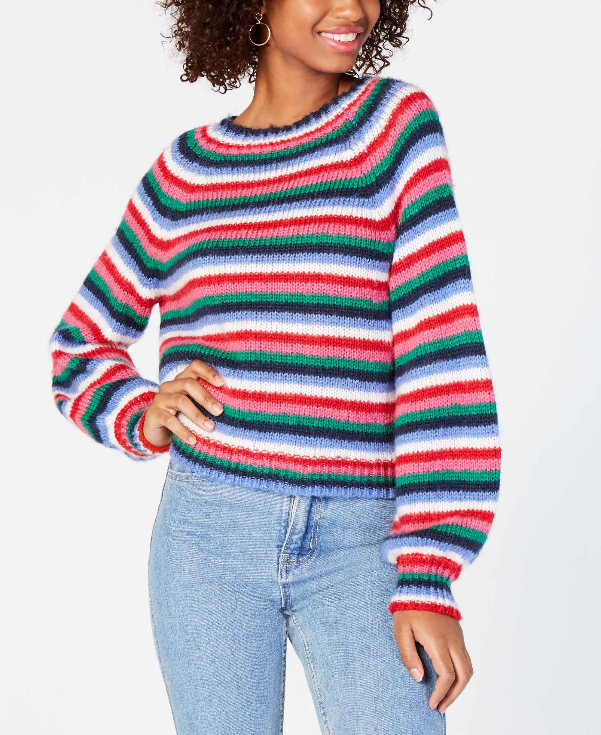 Juniors' Fluffy Striped Sweater