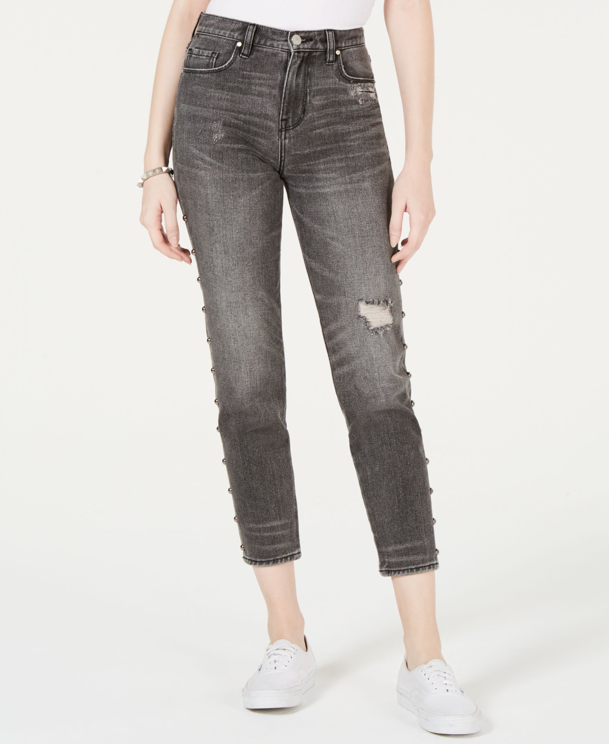 Kendall Kylie Cotton The Icon Studded Ripped Jeans