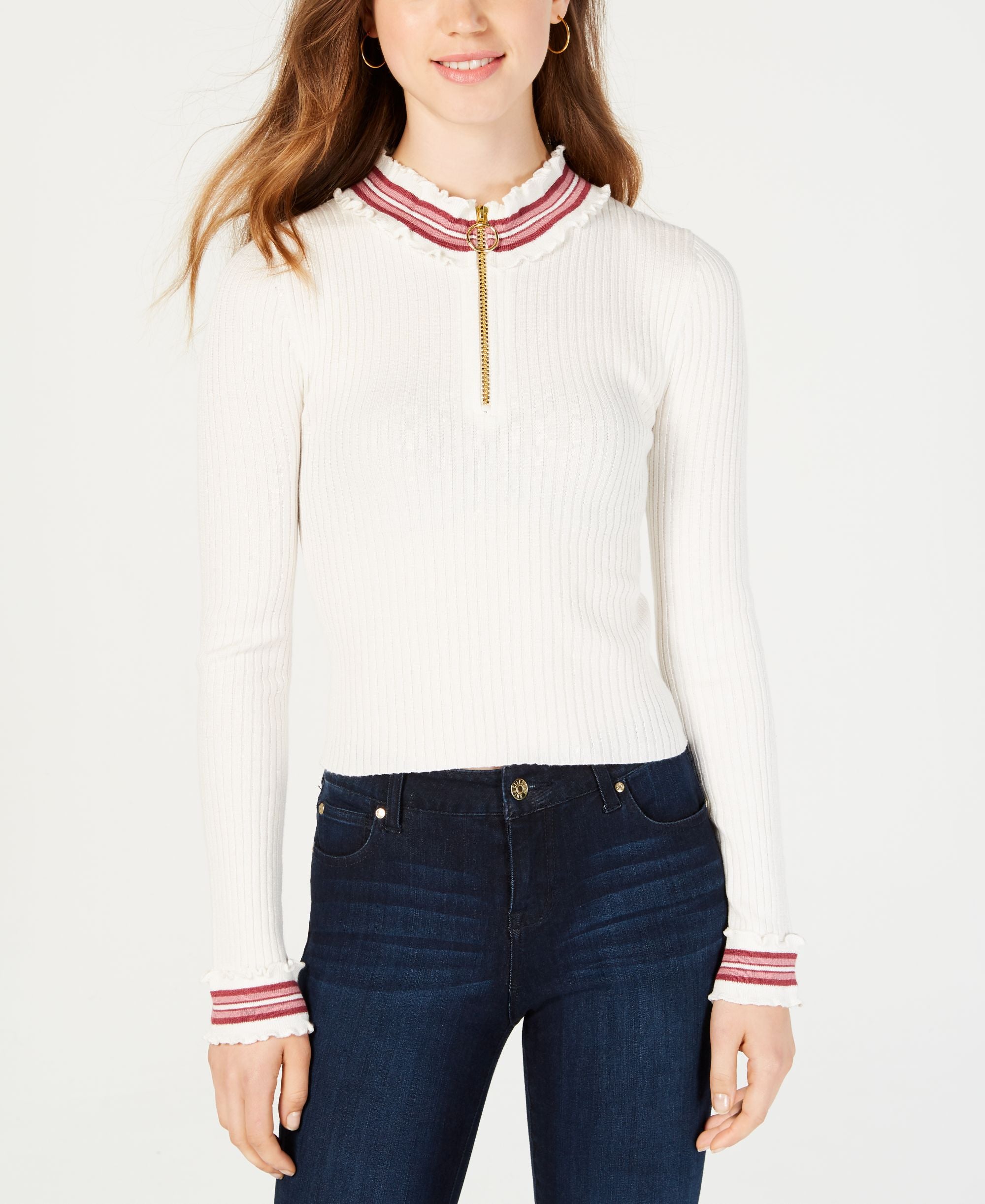 Planet Gold Juniors Ribbed Zip Up Sweater