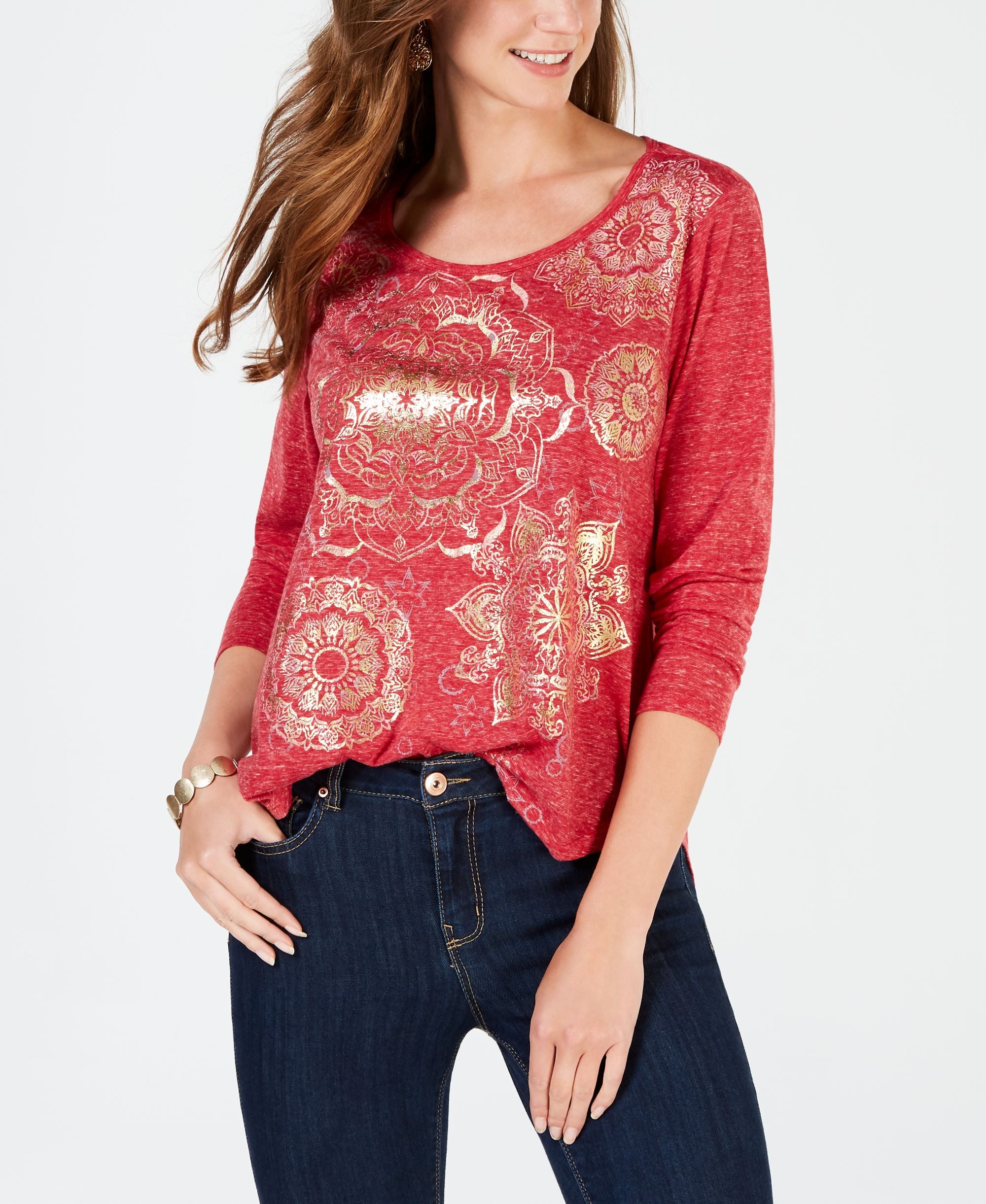 Style & Co Foil Print Long Sleeve T-Shirt