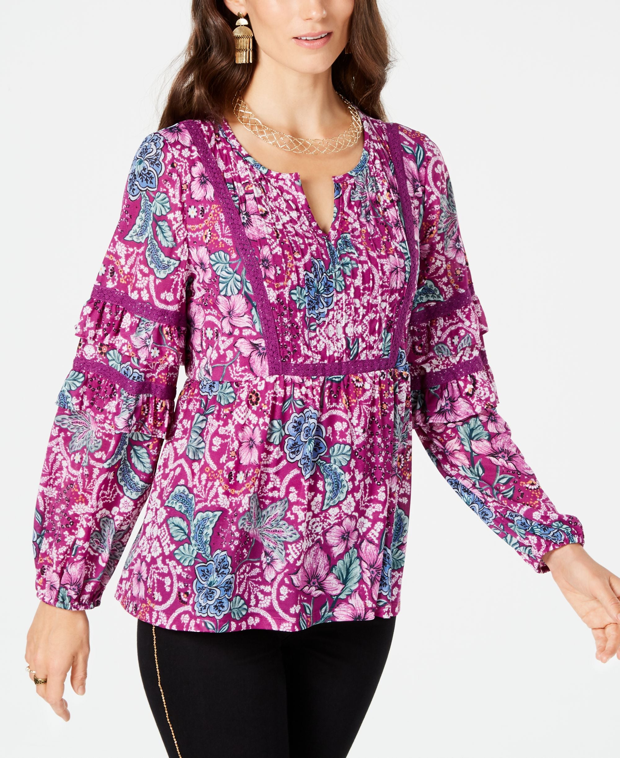 Style & Co Pleated Ruffled Top