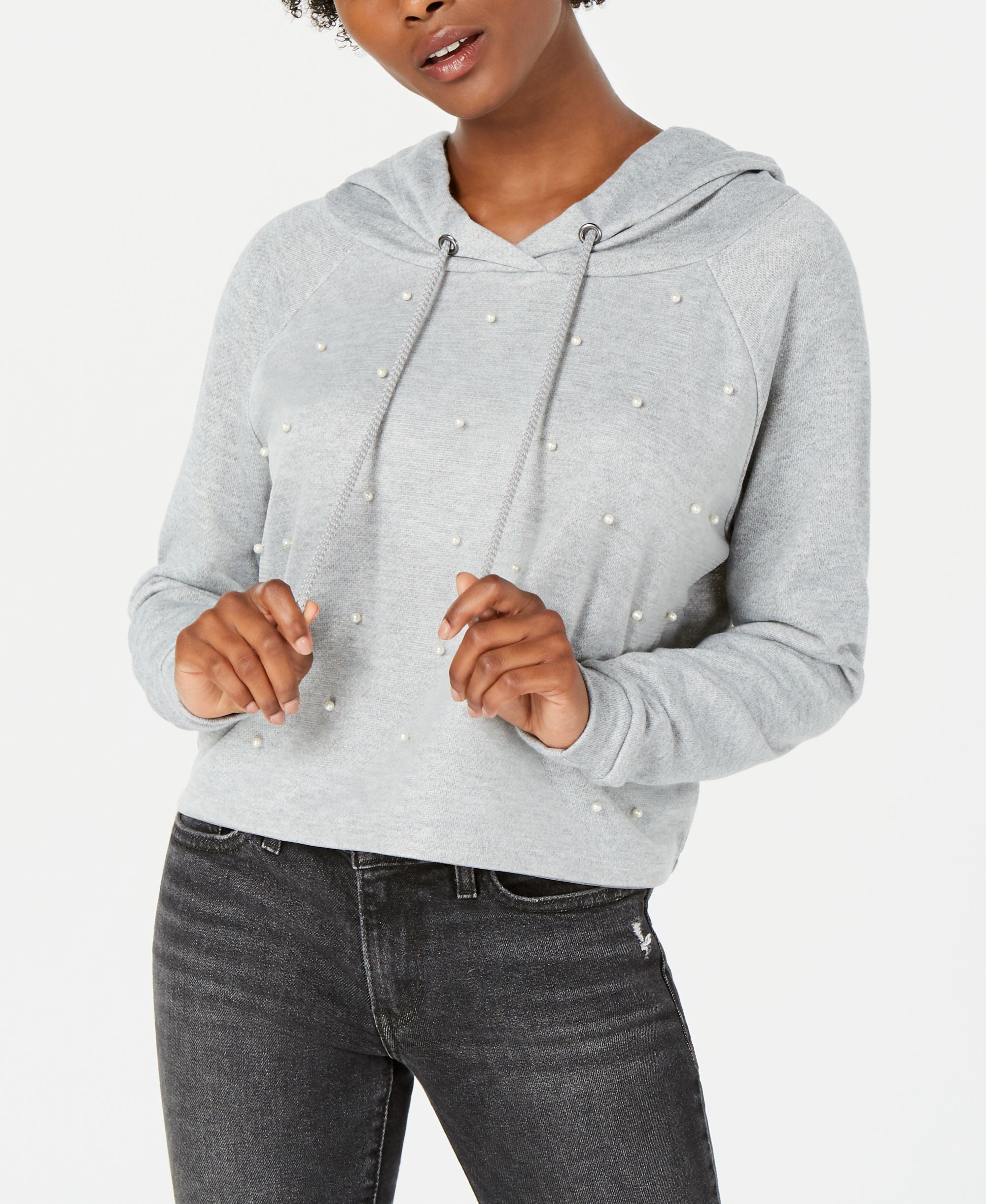 Gypsies Moondust Juniors Pearl Embellished Hooded Sweatshirt