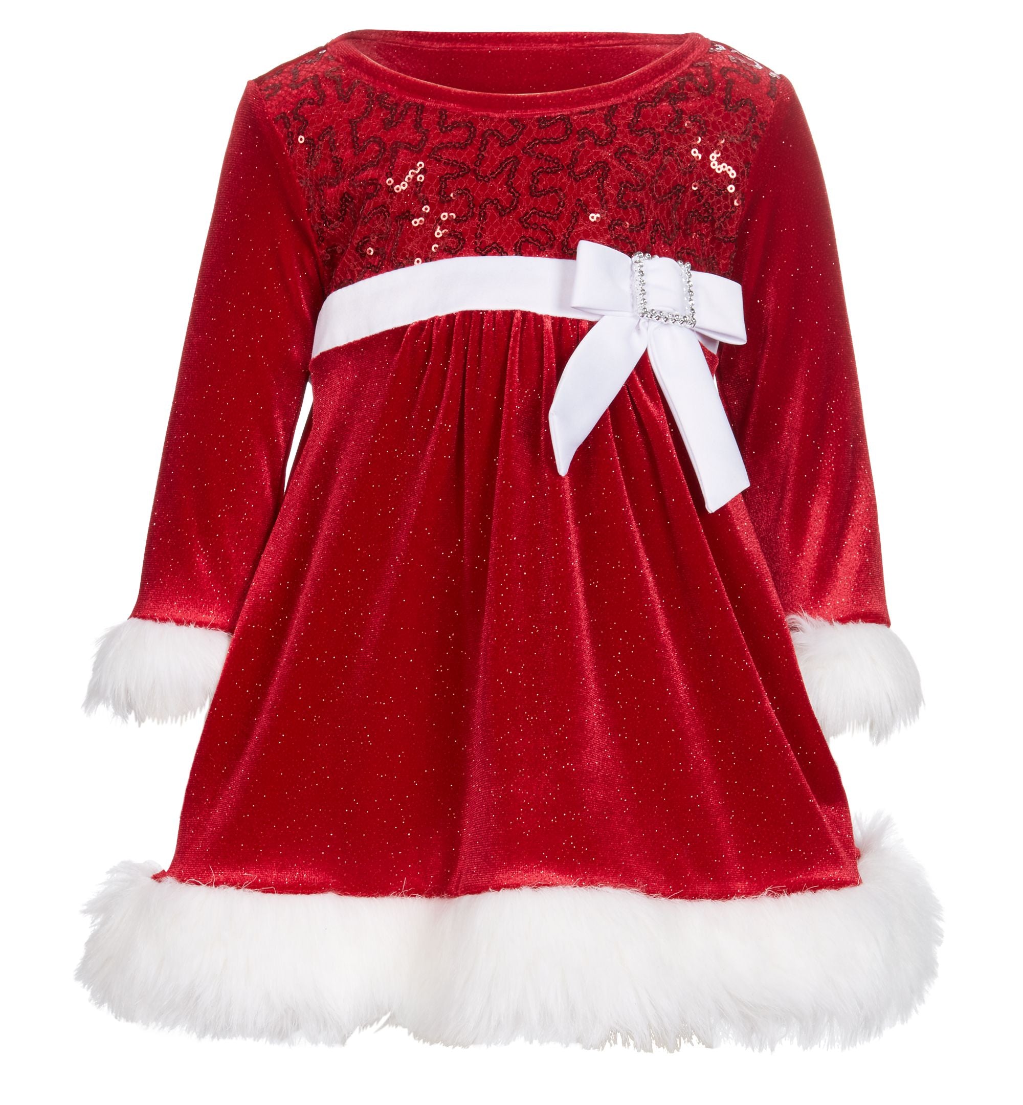 Bonnie Baby Baby Girls Faux Fur Trim Santa Dress