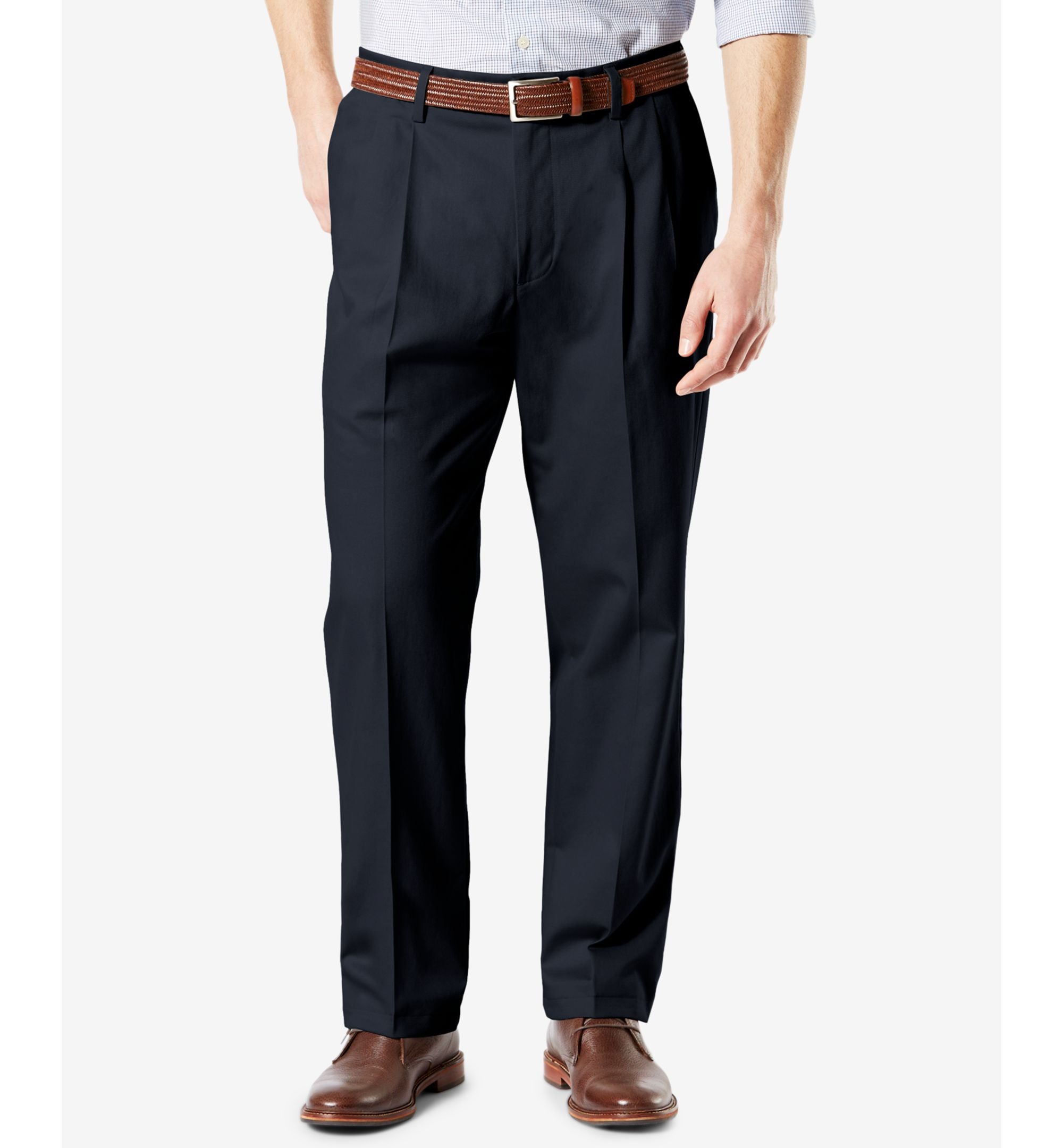 Men's Signature Lux Cotton Classic Fit Pleated Creased Stretch Khaki Pants