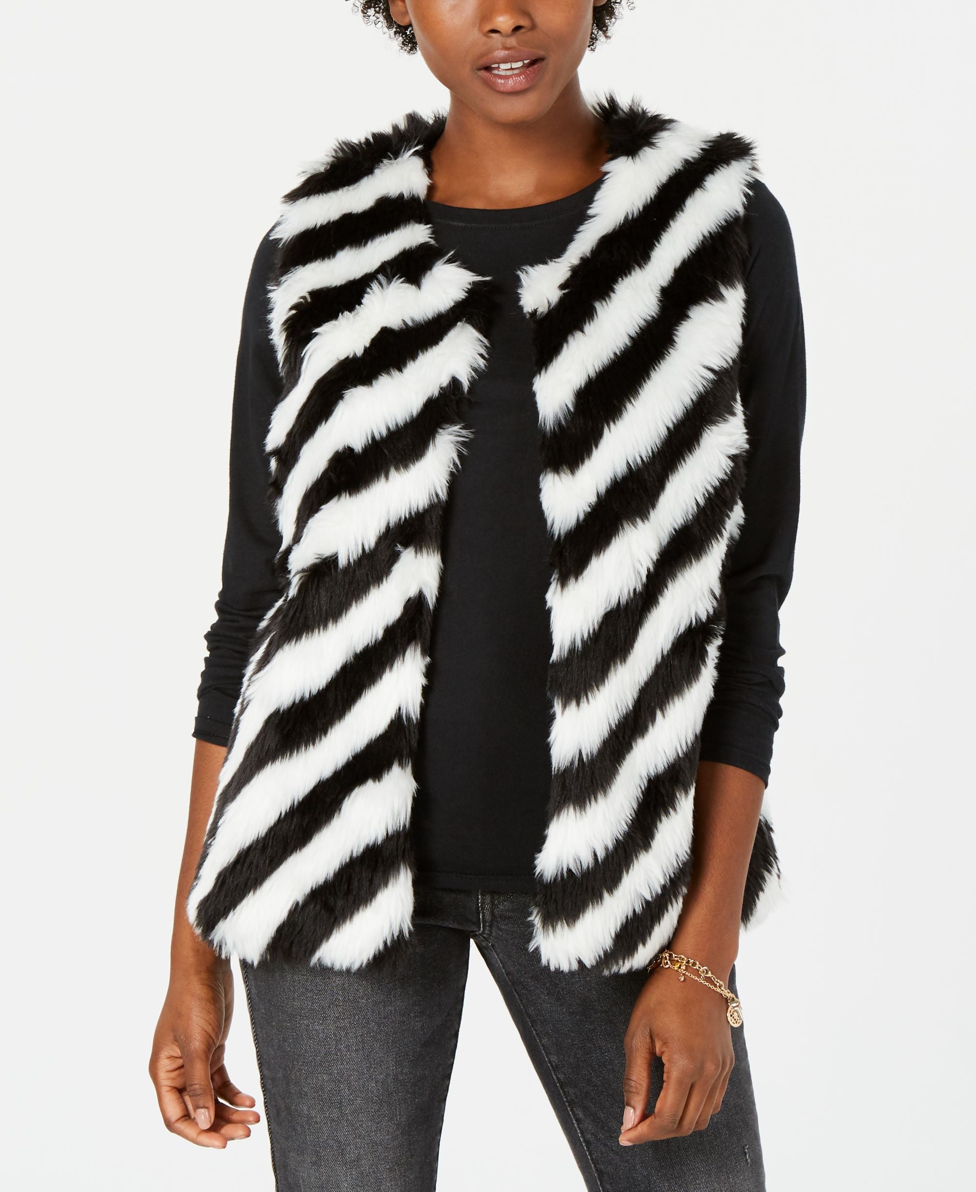 Say What Juniors Striped Faux Fur Vest