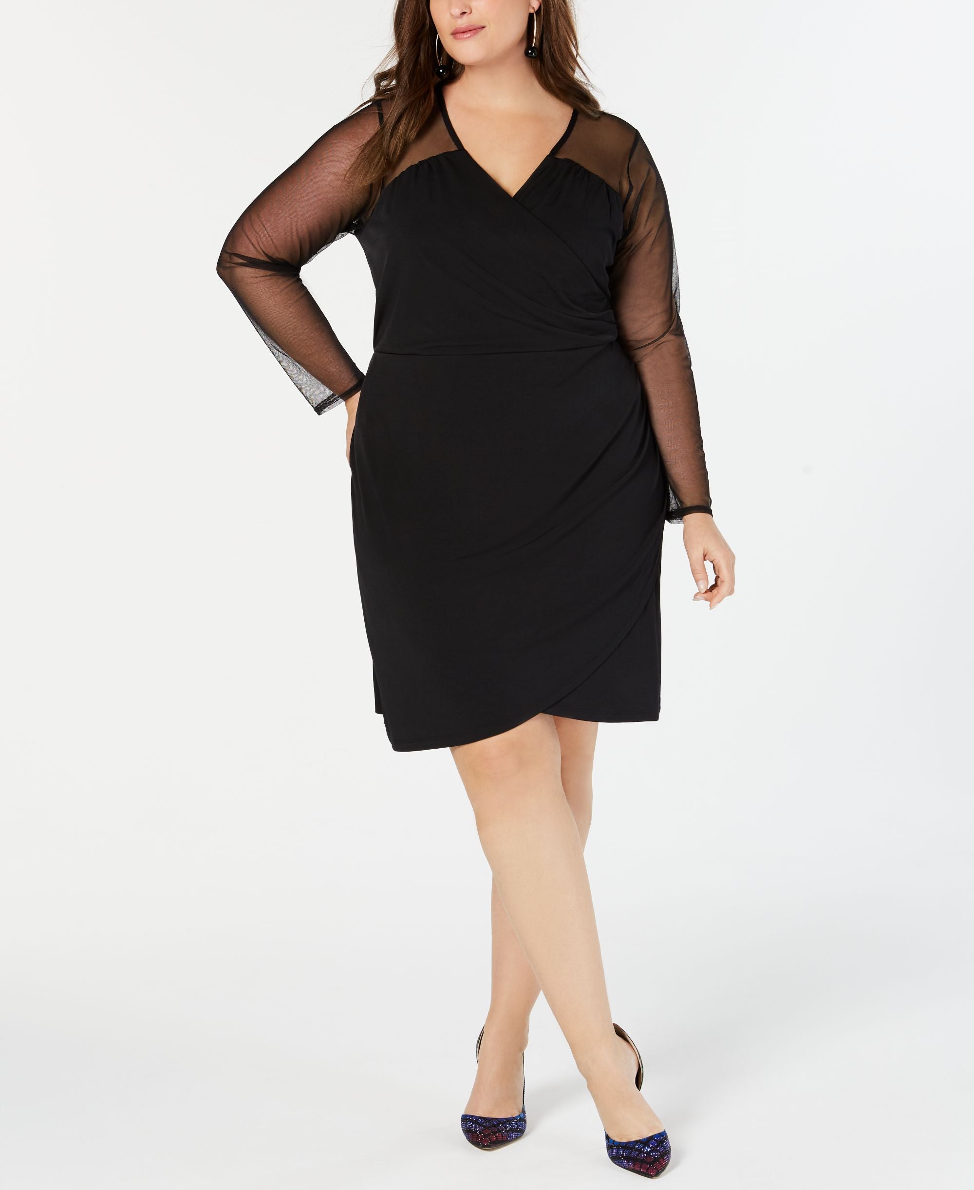 Plus Size Illusion Sleeve Sheath Dress