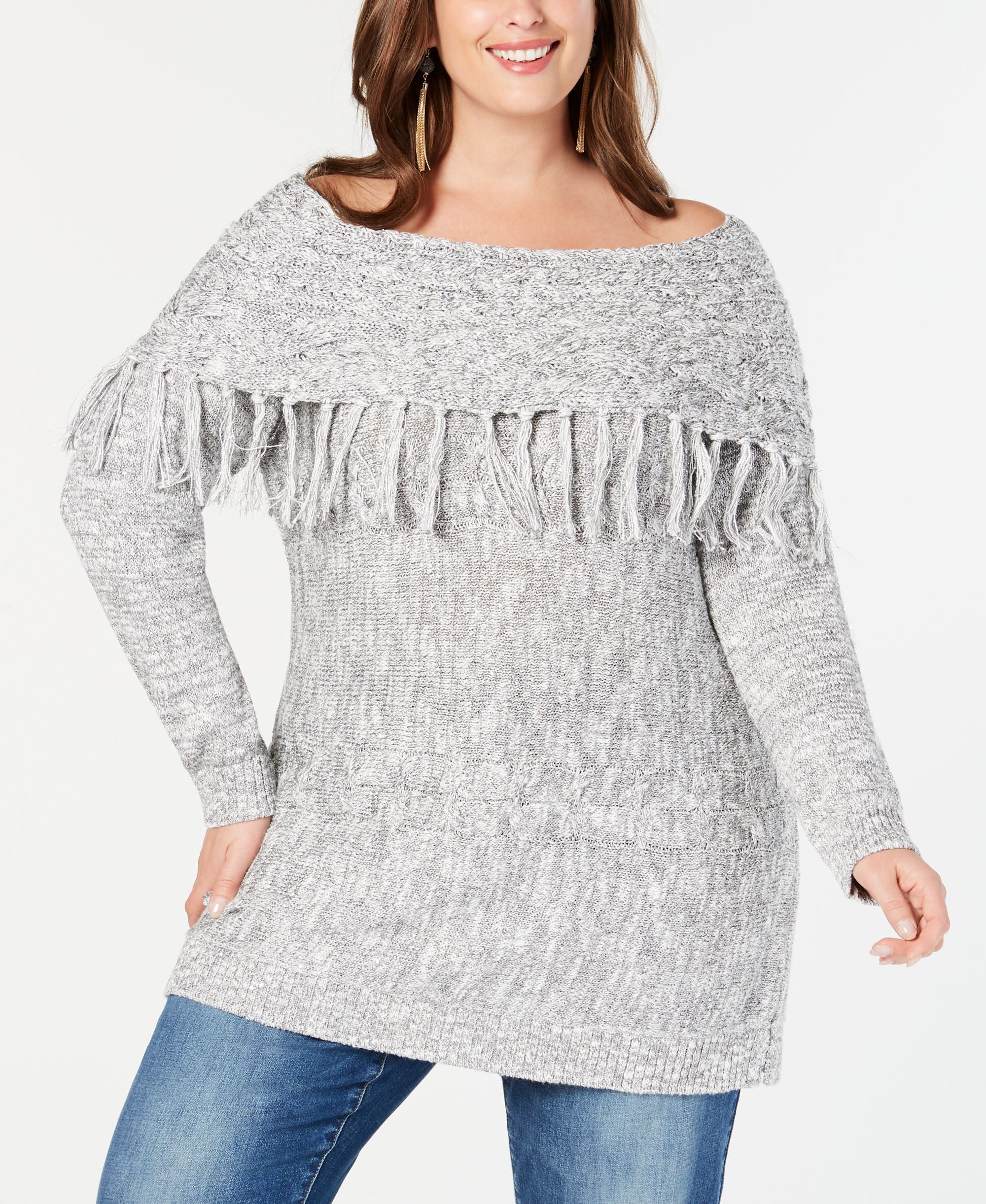 Plus Size Fringe Tunic Sweater