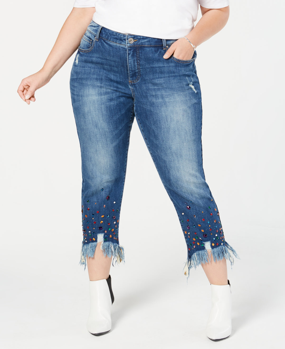 I.N.C. Plus Size Studded Ankle-Length Jeans