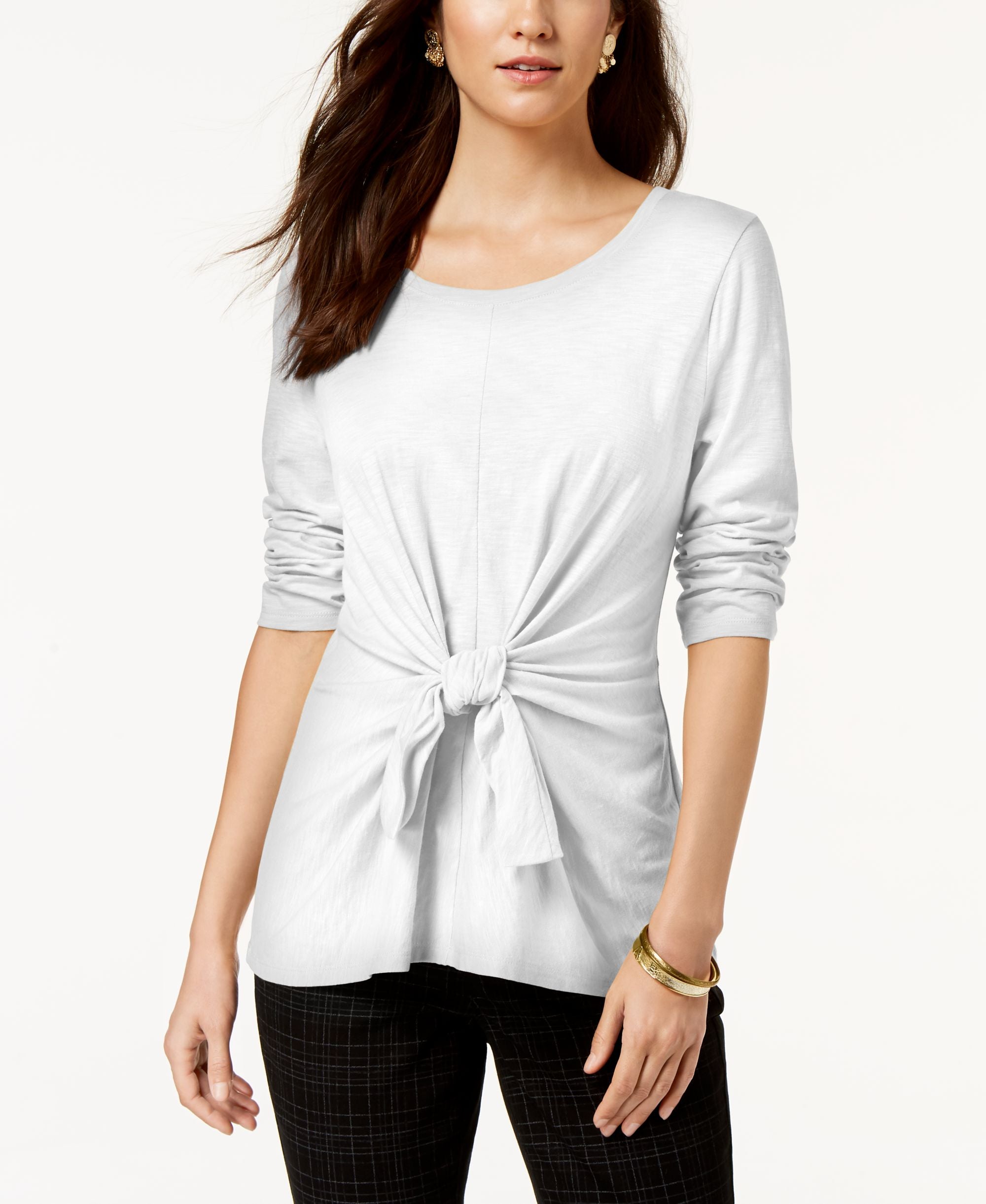 Style & Co Tie Front 3/4 Sleeve Top