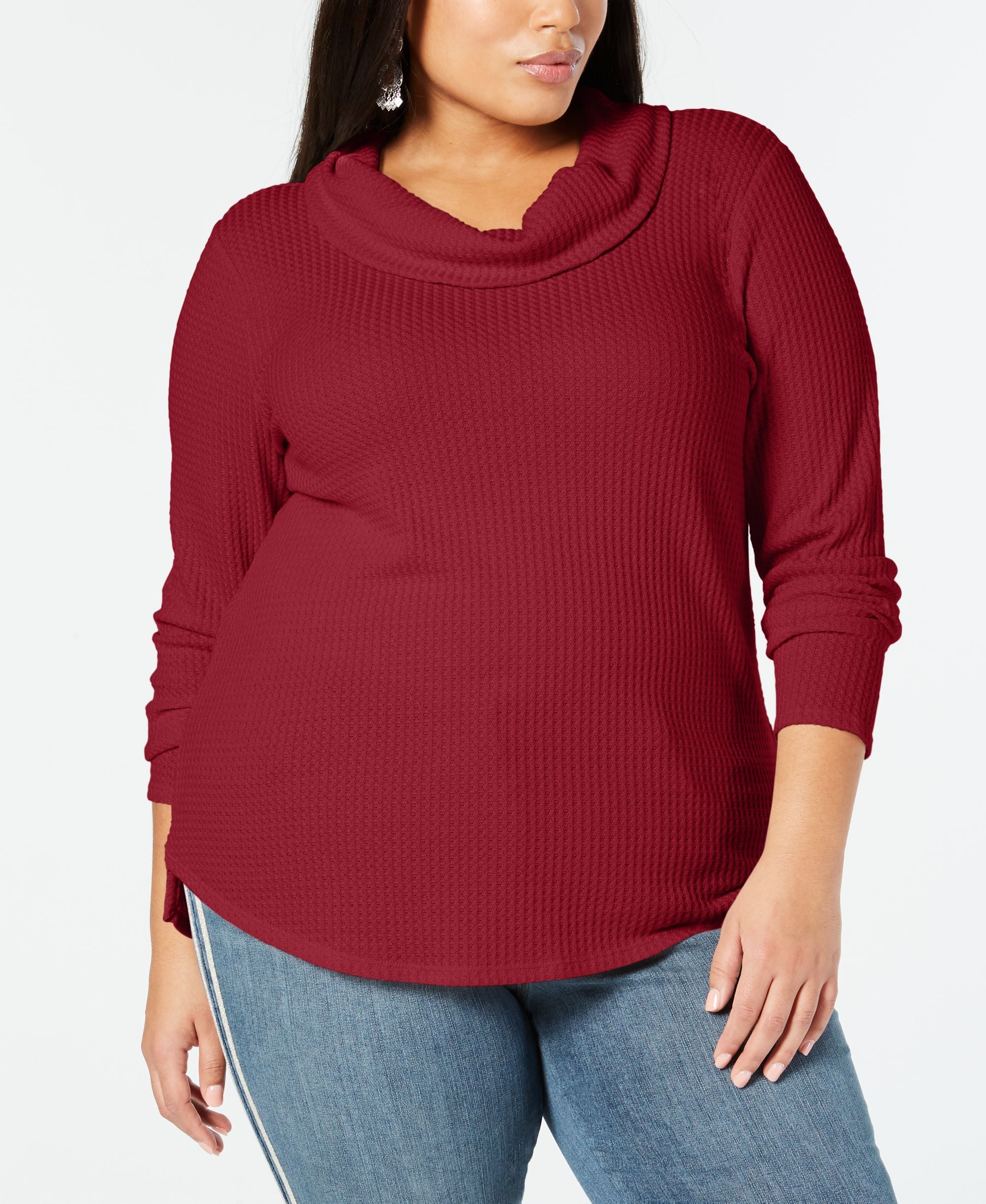 Plus Size Waffle-Knit Cowl-Neck Top