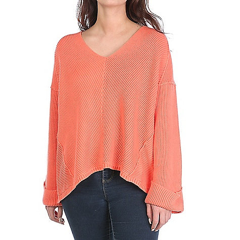 Free People Womens La Brea Cuffed Long Sleeves Tunic Sweater Orange XS