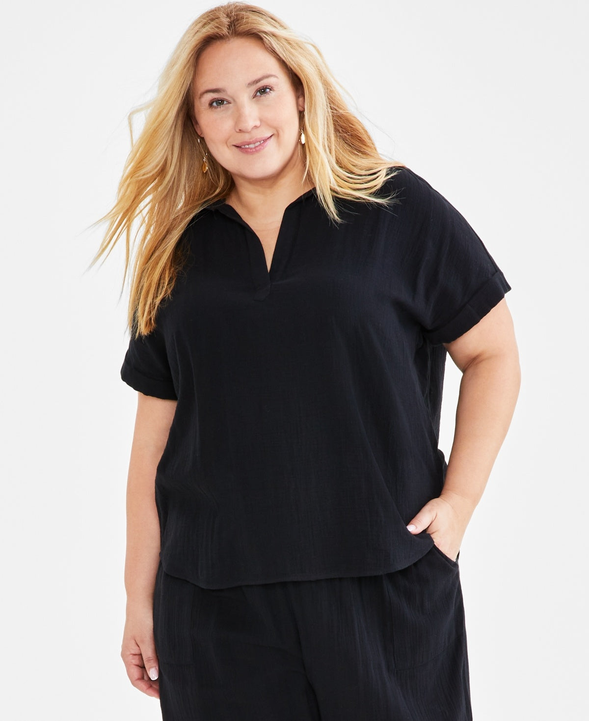 Plus Size Gauze Camp Shirt