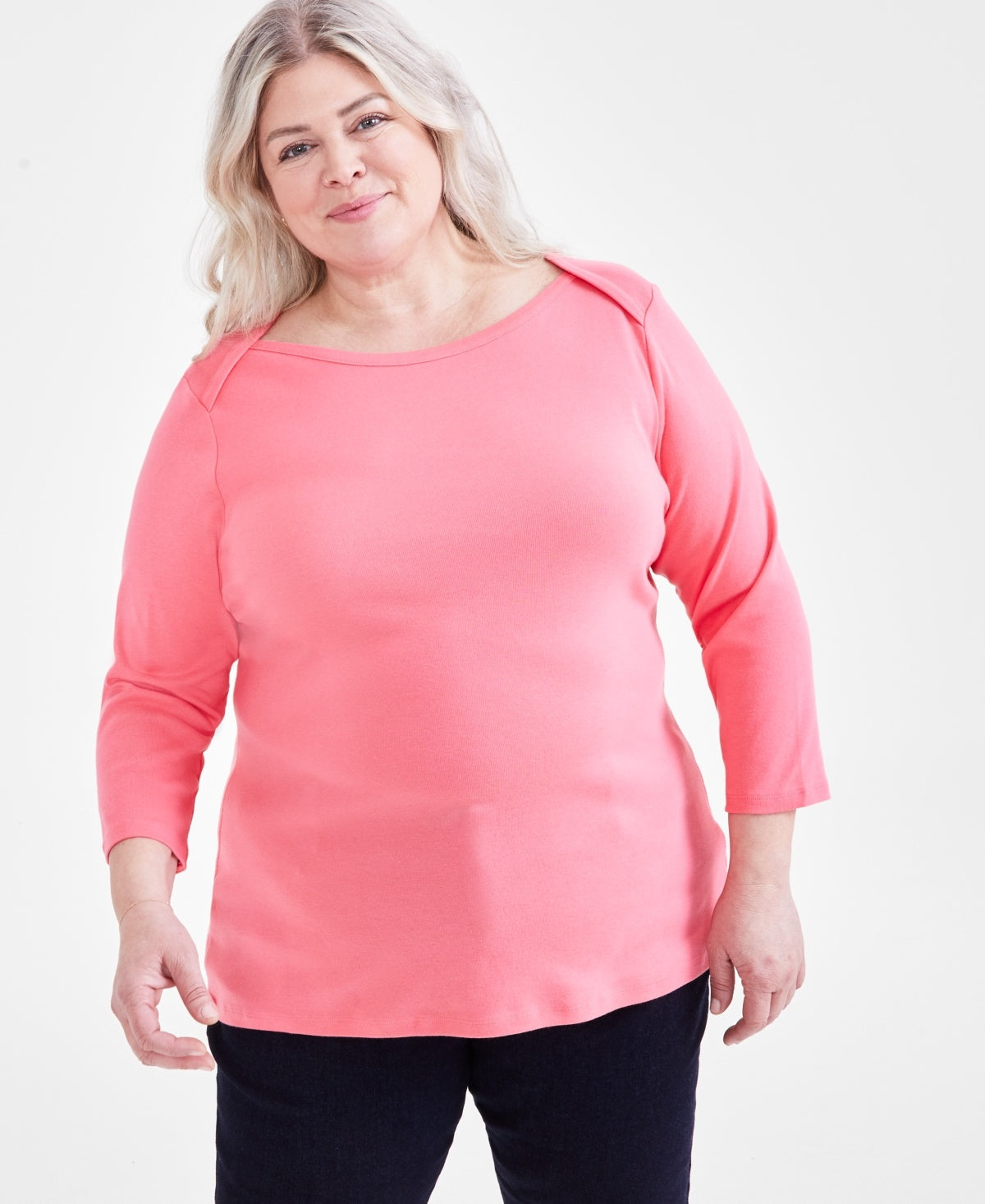 Plus Size Pima Cotton 3/4-Sleeve Top