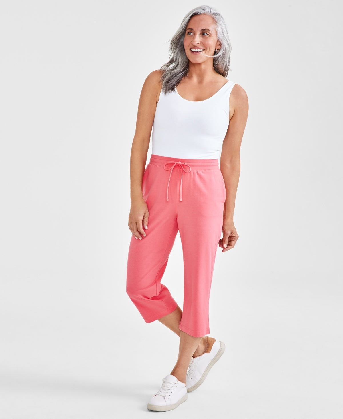 Petite Solid-Knit Mid-Rise Capri Pants  Fresh Coral PXL