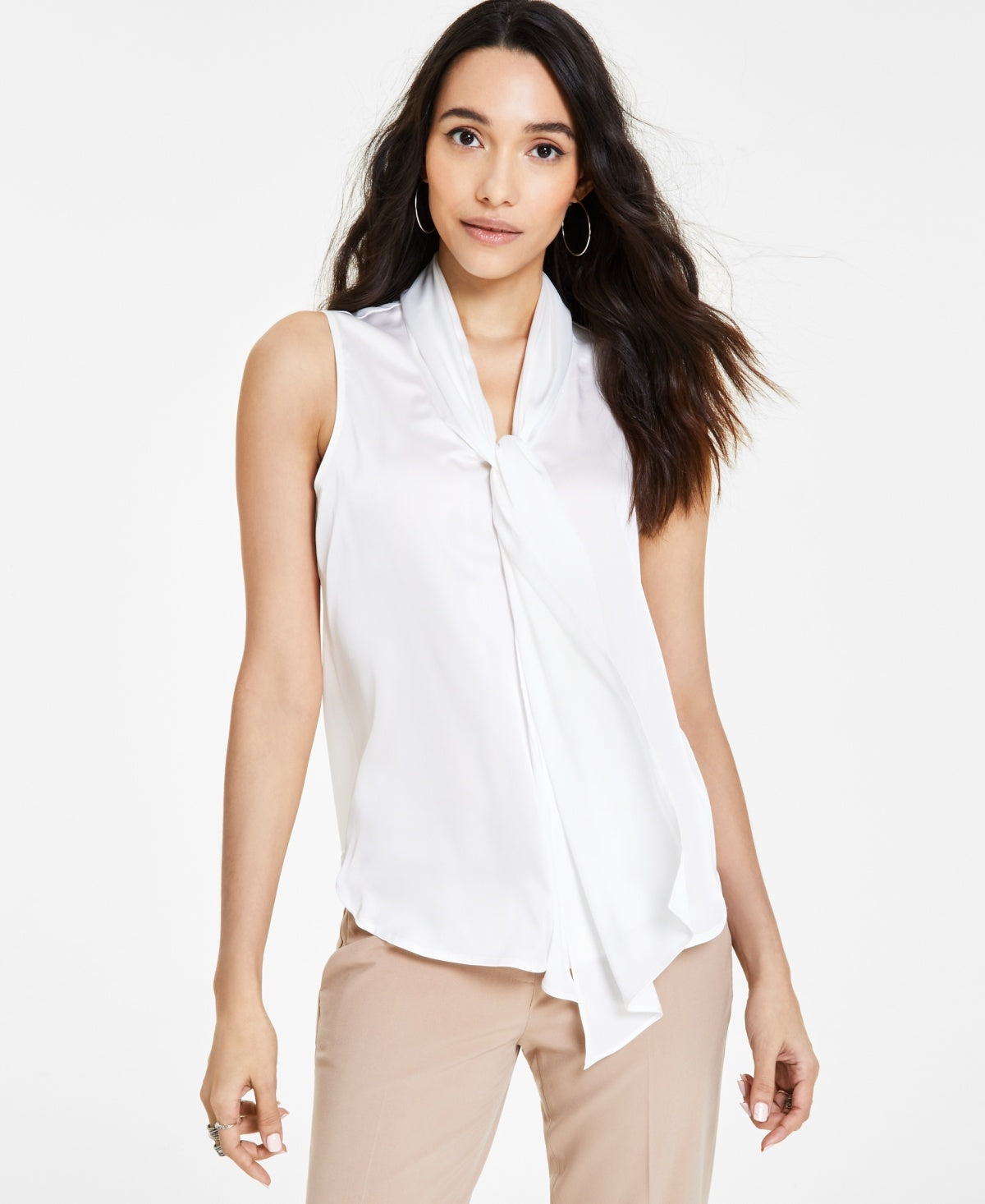 Women's Tie-Neck Sleeveless Satin Blouse