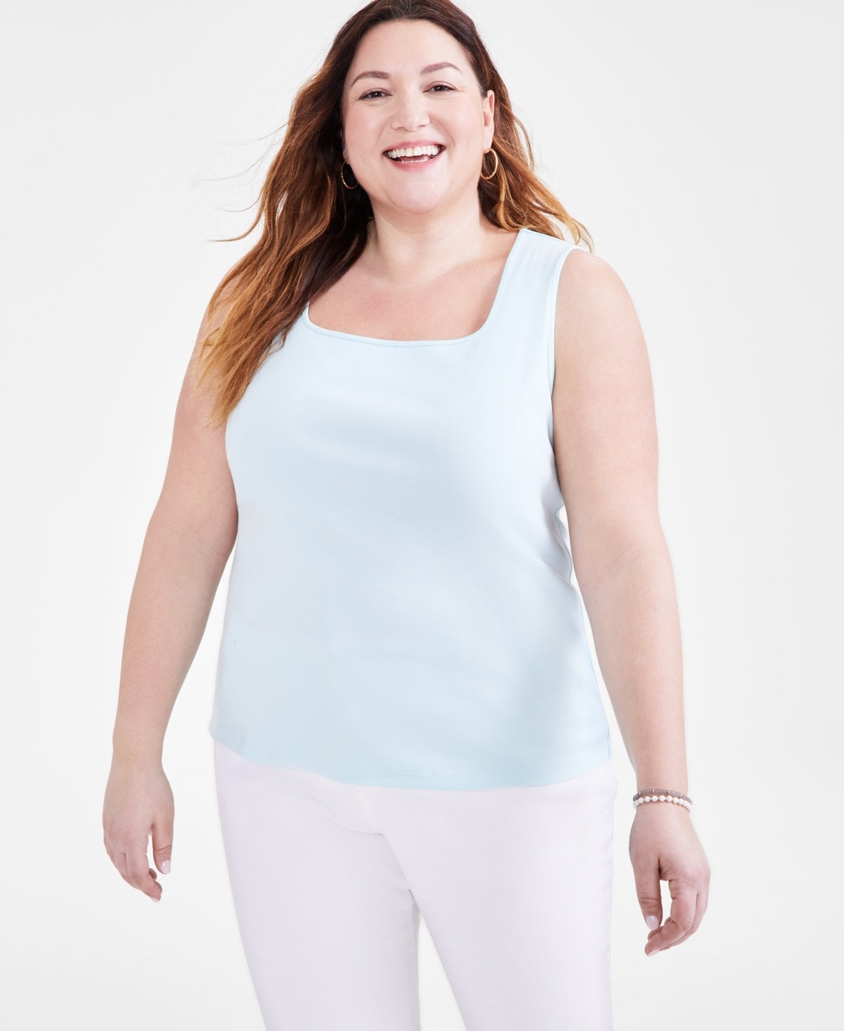Plus Size Cotton Square-Neck Tank Top