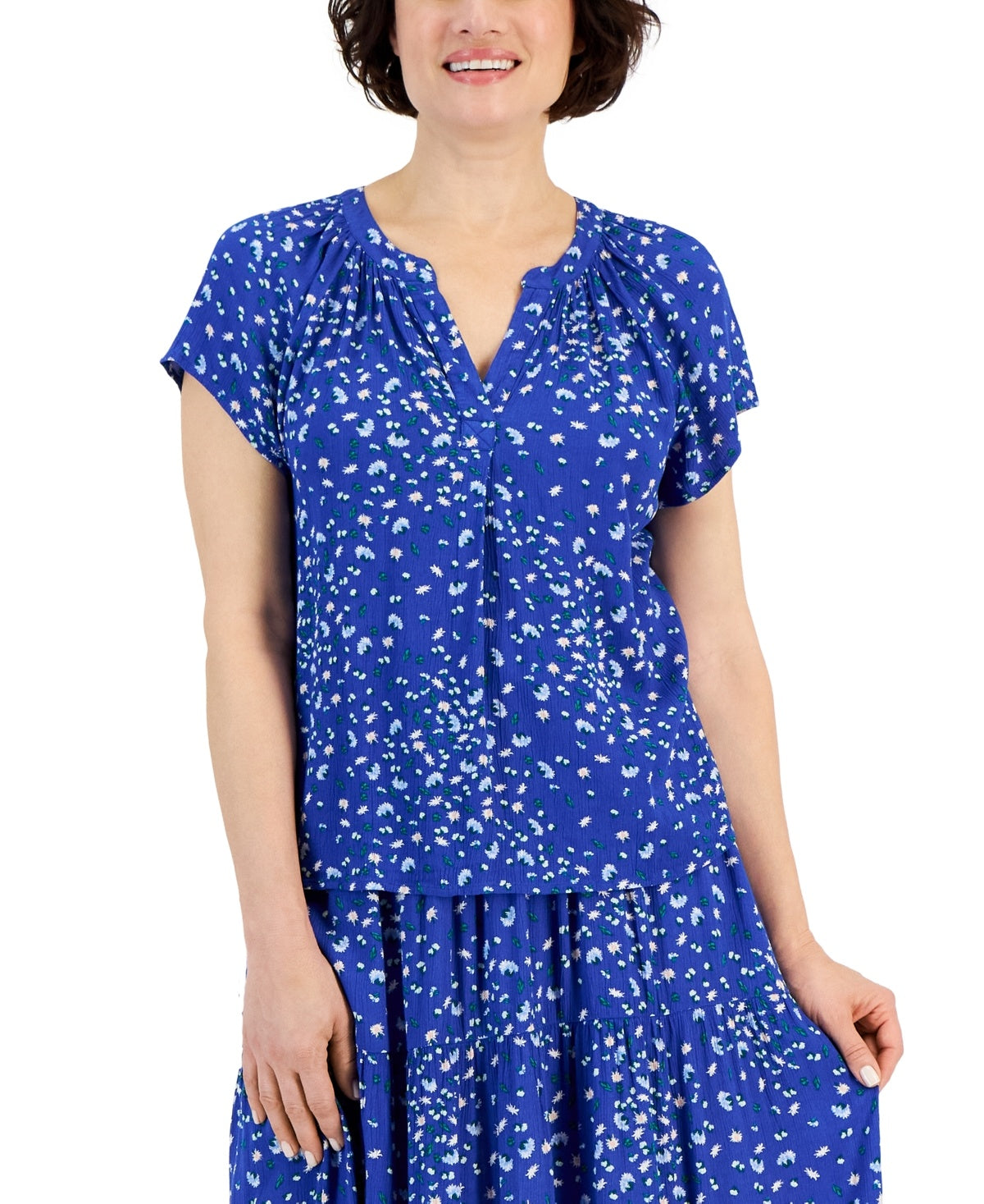 Petite Gauze Flutter-Sleeve Top