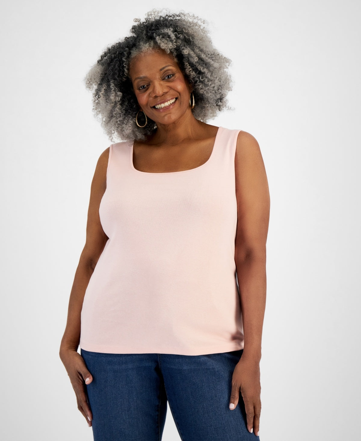 Plus Size Cotton Square-Neck Tank Top