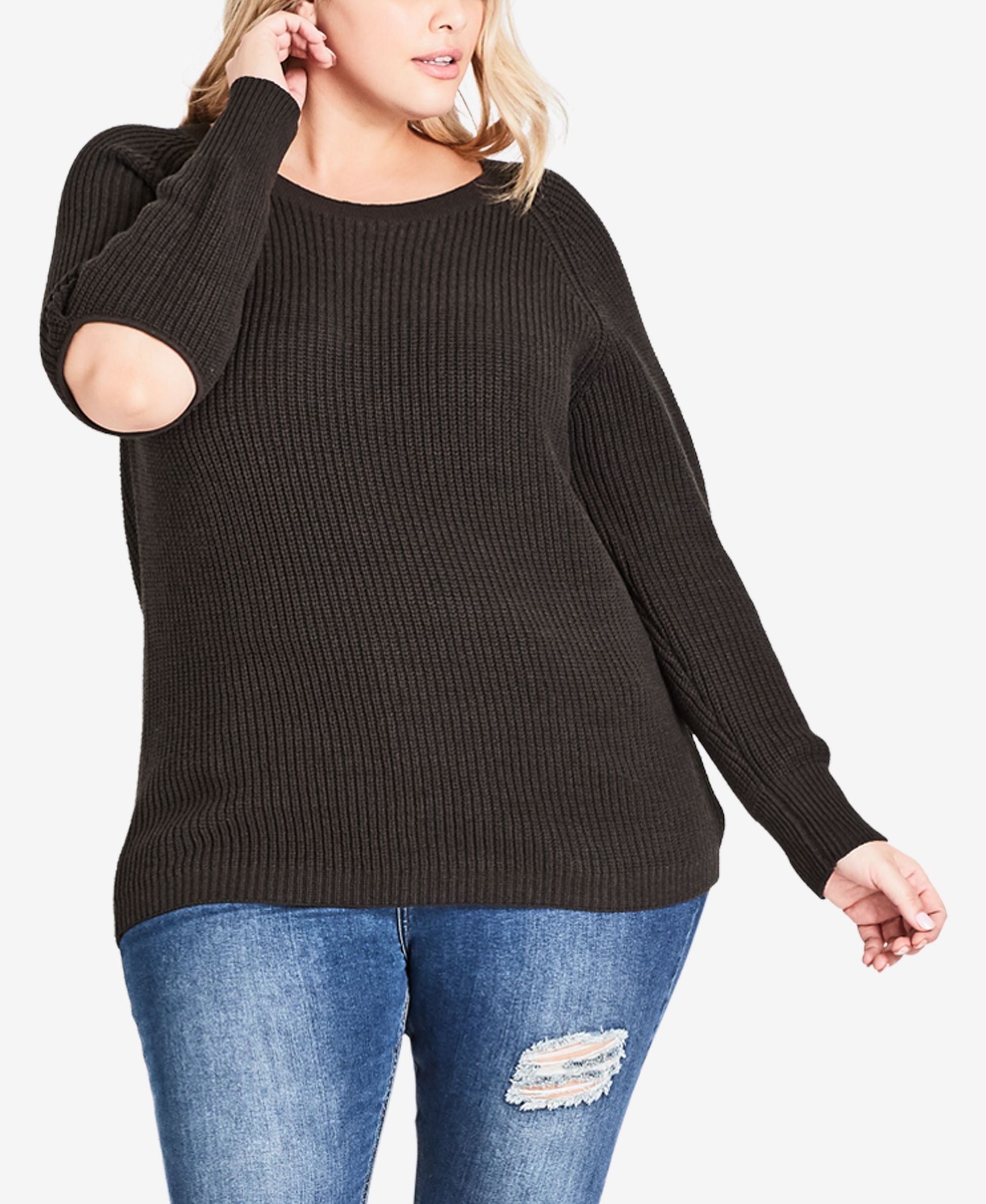 Trendy Plus Size Elbow Cutout Sweater