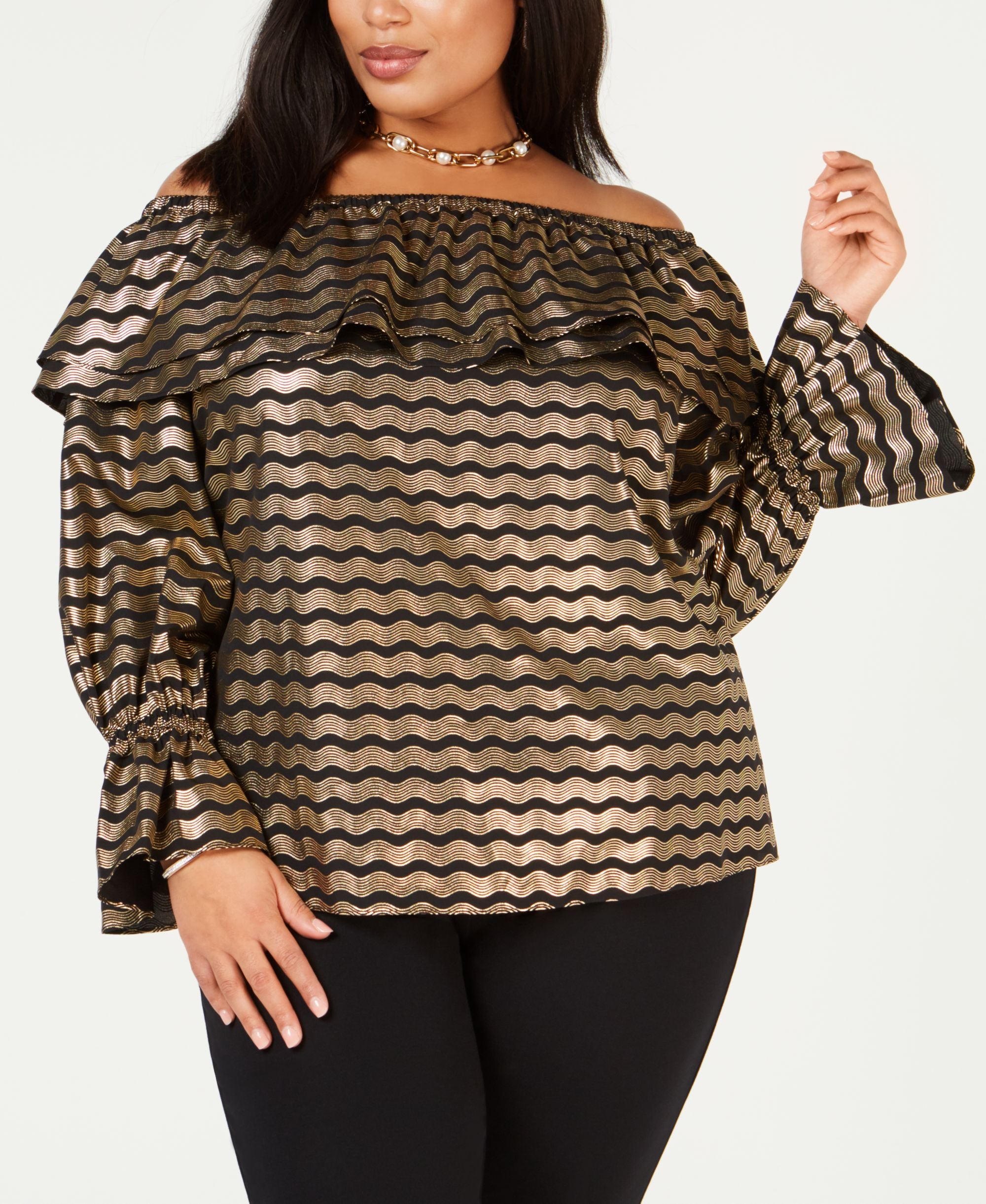 Michael Michael Kors Plus Size Off The Shoulder Ruffled Top