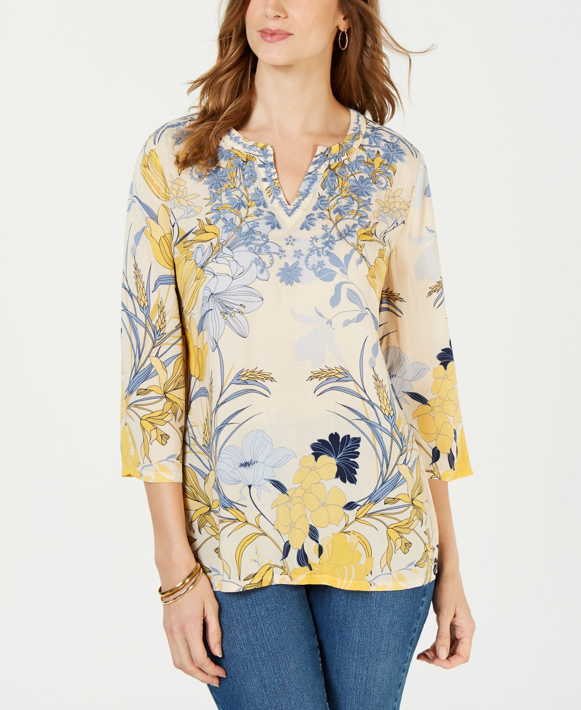Charter Club Petite Floral Print Embellished Top