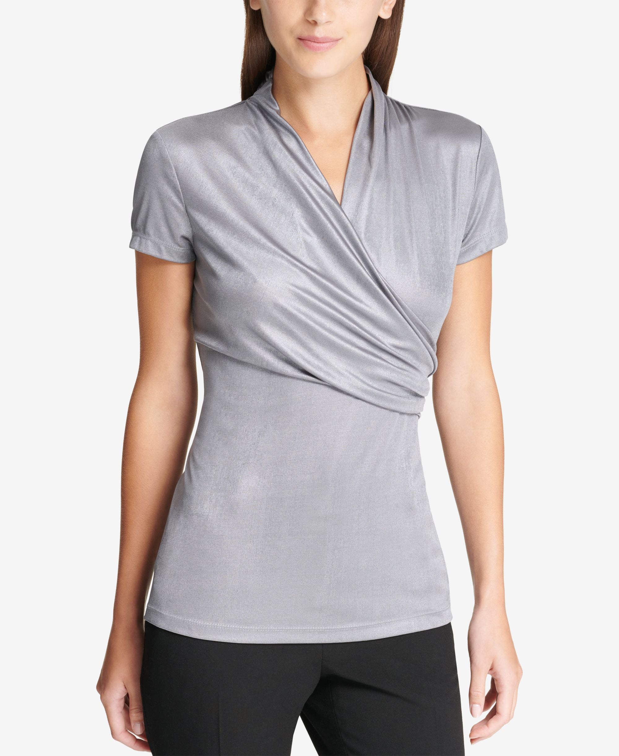 DKNY Matte Metallic Side Ruched Top