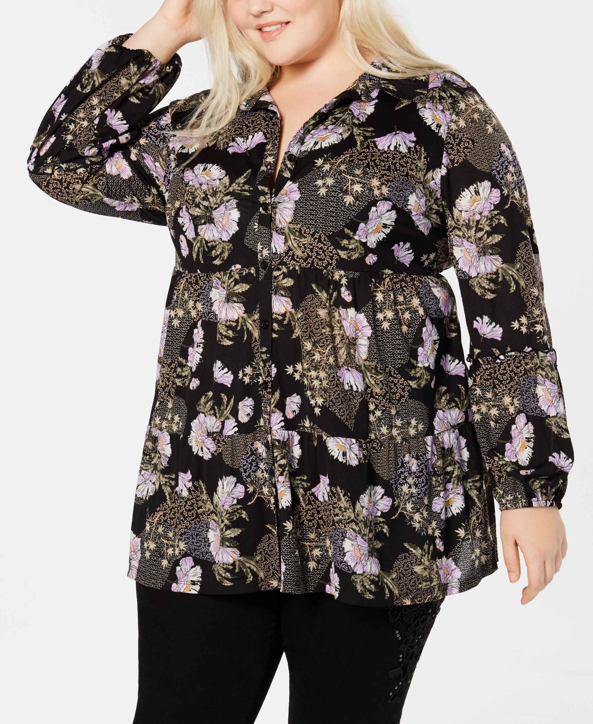 Style & Co Plus Size Printed Mesh Tunic Shirt