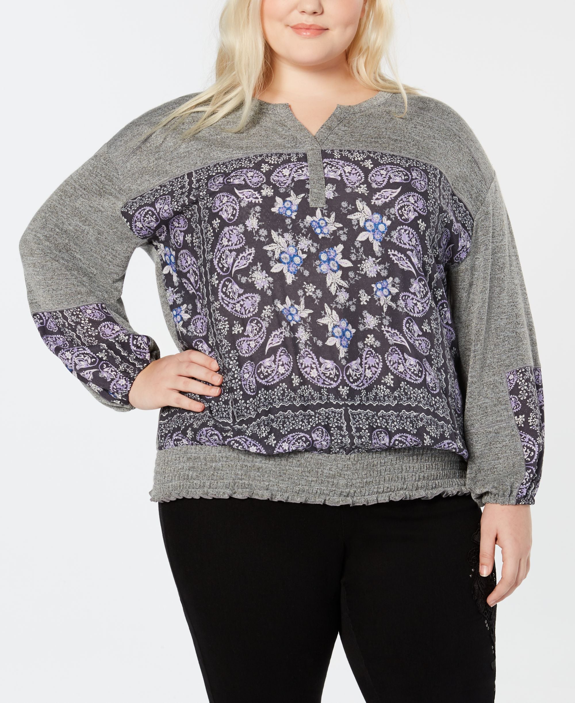 Plus Size Paisley-Print Peasant Top