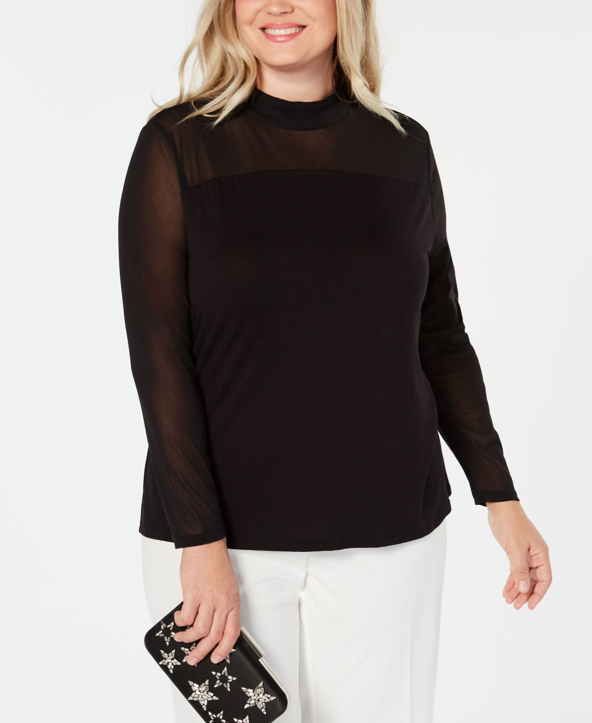 I.N.C. Plus Size Long-Sleeve Illusion Top