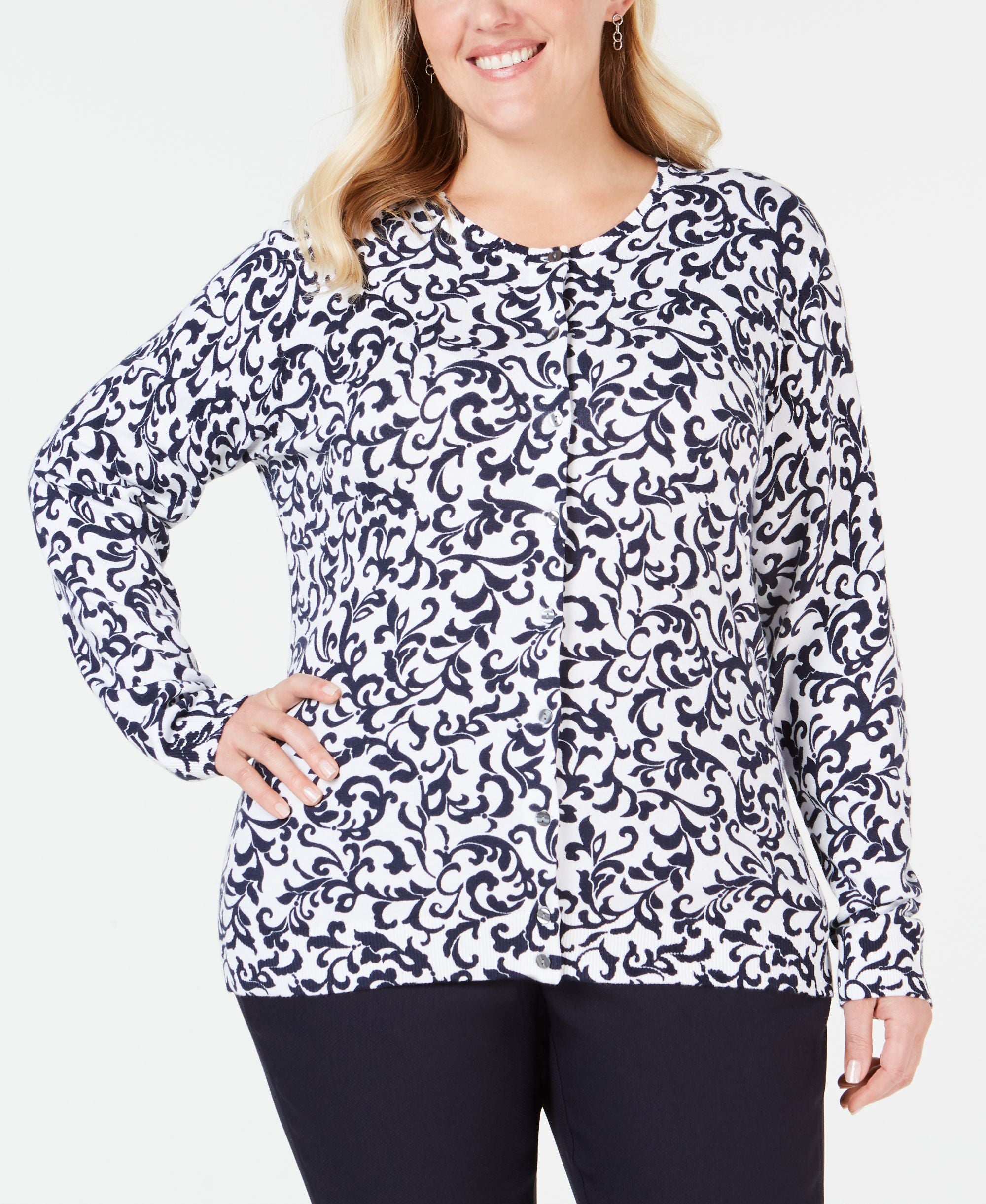 Plus Size Printed Cardigan
