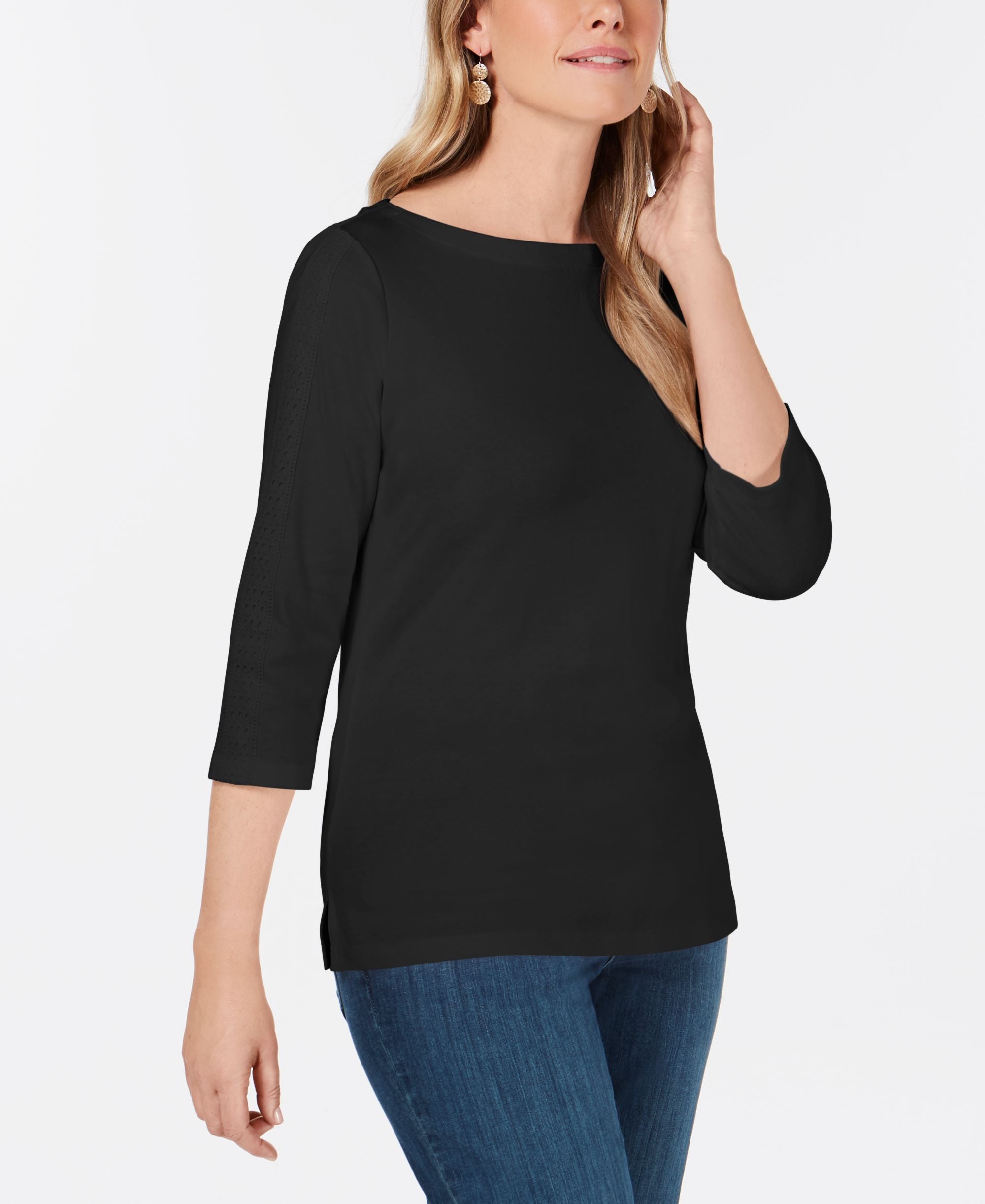 Karen Scott Cotton Crochet Trim Top