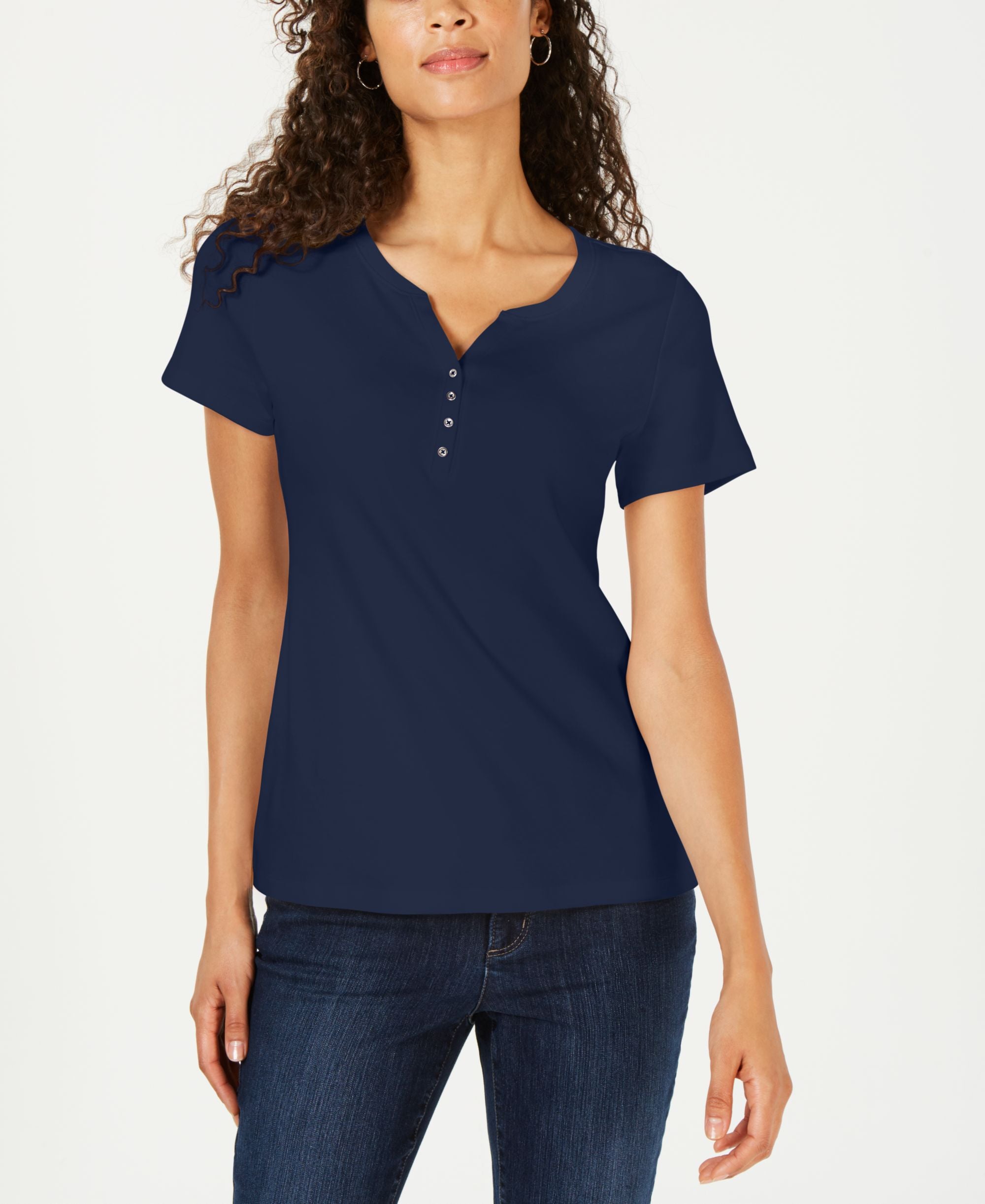 Karen Scott Petite Cotton Henley Top
