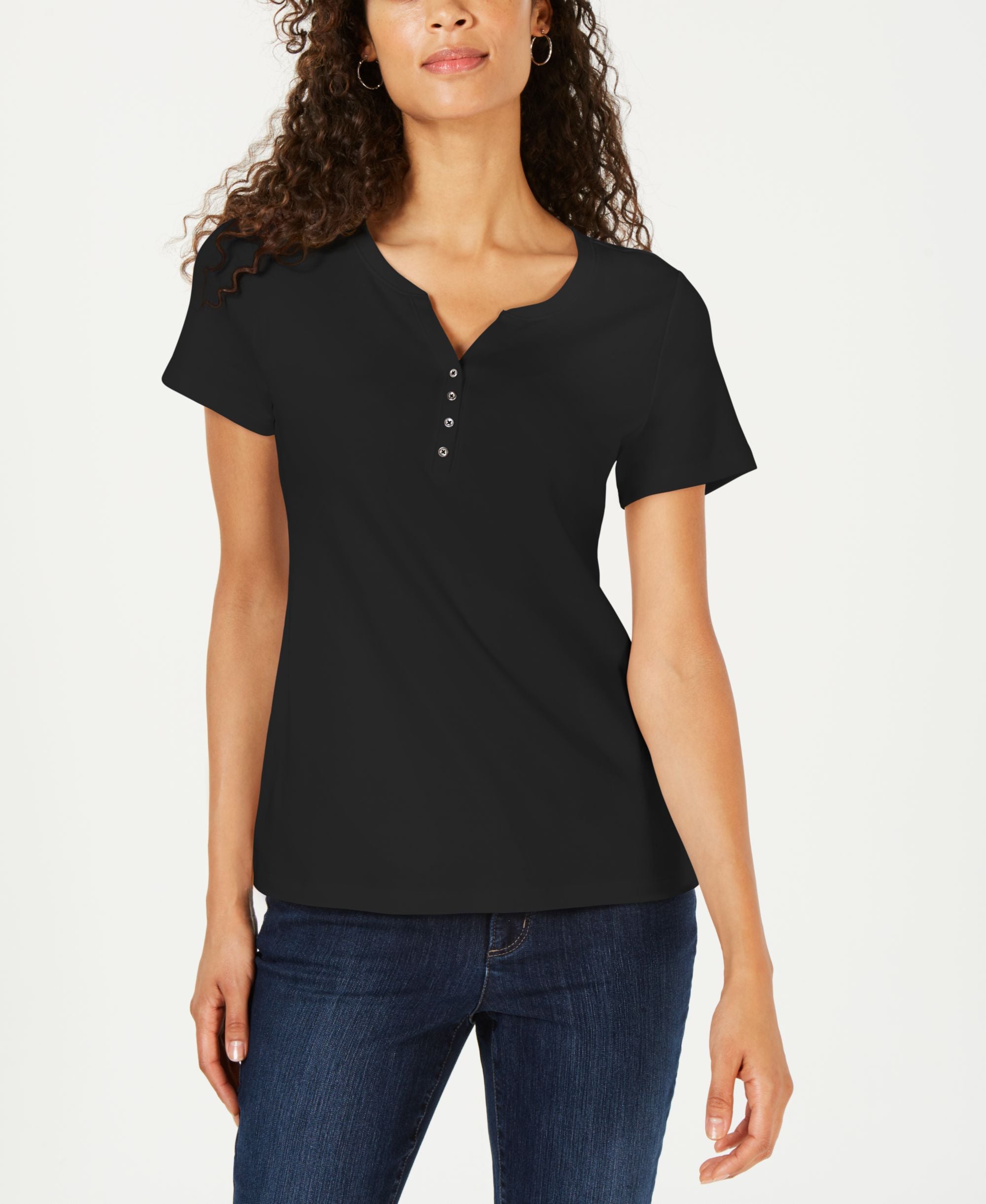 Karen Scott Petite Cotton Henley Top
